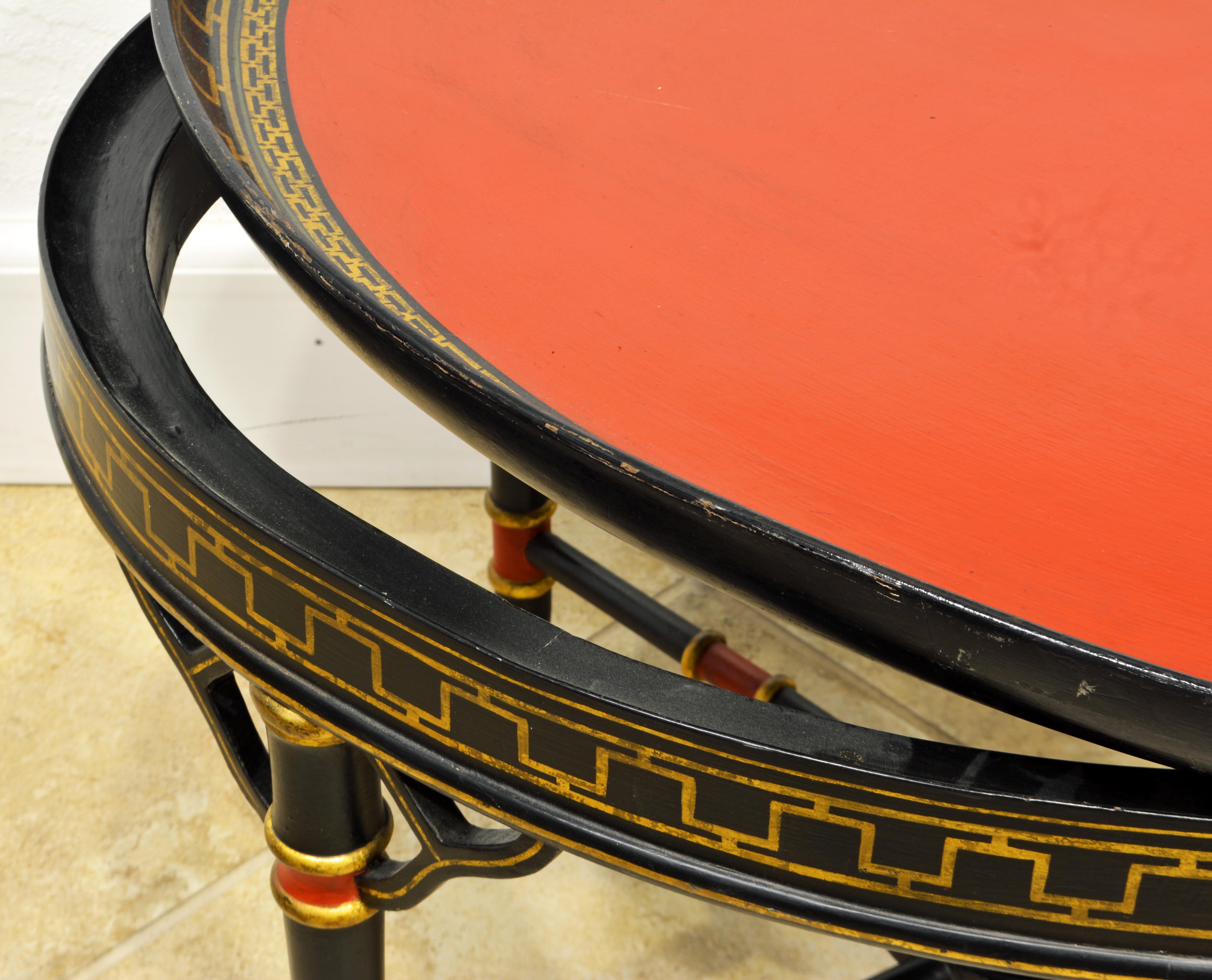 English Regency Style Ebonized Oval Paper Mâché Bamboo Turned Tray Table, 19th C 4