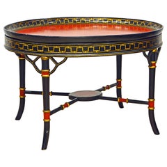 English Regency Style Ebonized Oval Paper Mâché Bamboo Turned Tray Table, 19th C