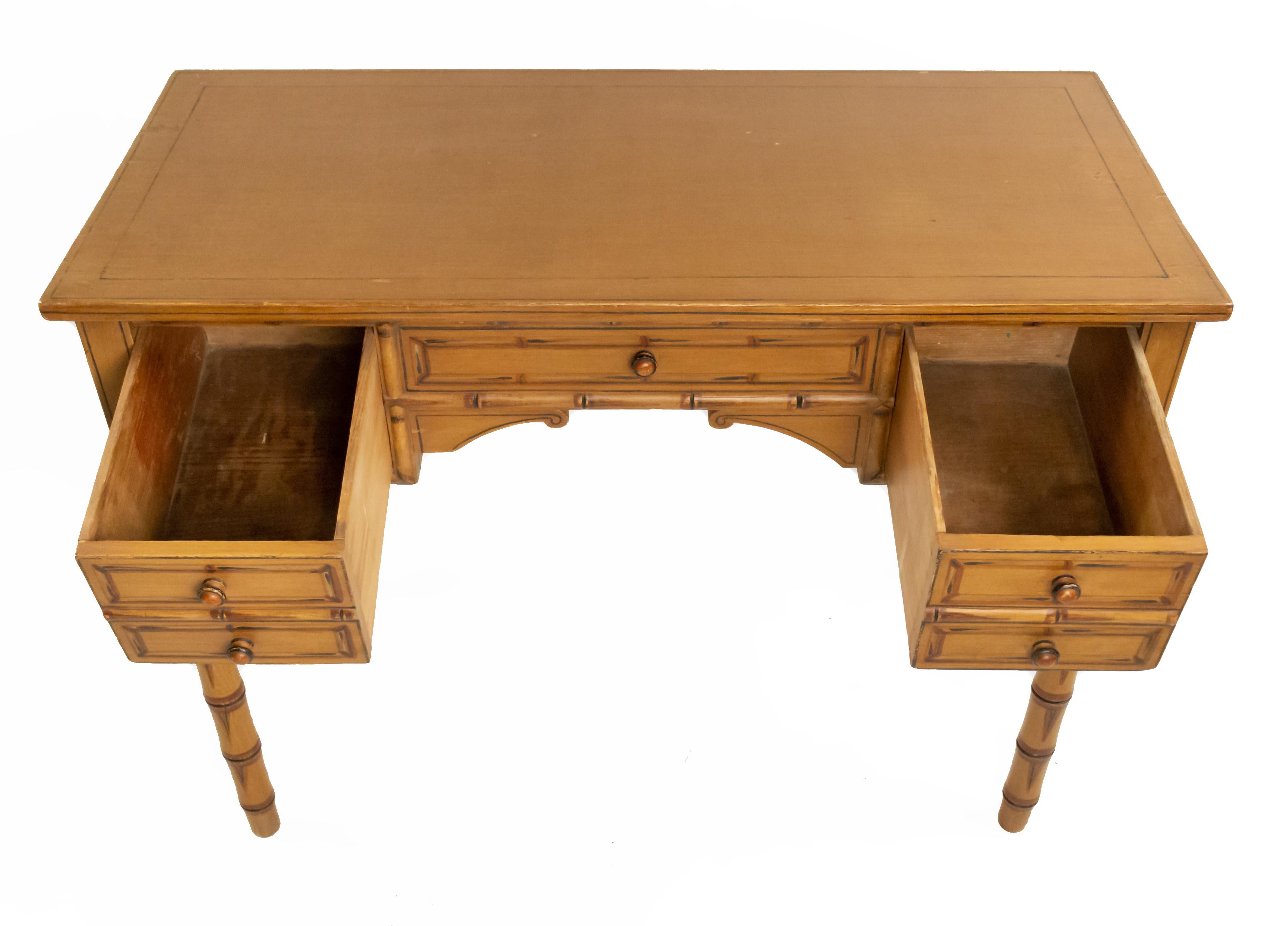 English Regency Style Faux Bamboo Desk 5