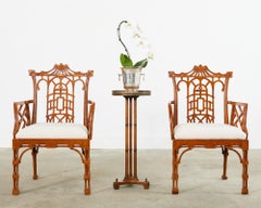 English Regency Style Faux Bamboo Pedestal Drinks Table