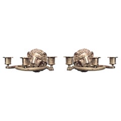 English Regency Style Gilt Lion Head and Snake Wall Sconces