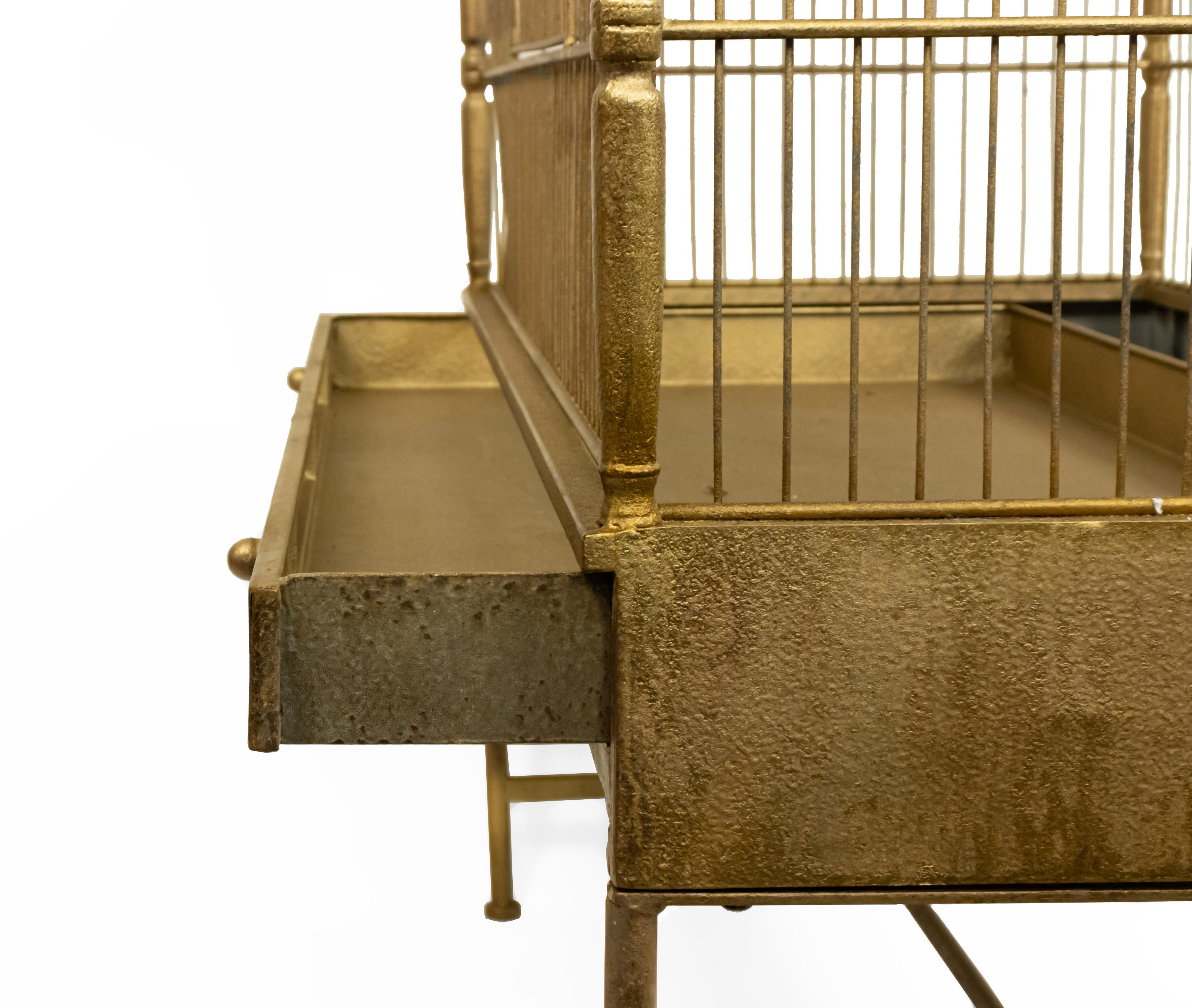 20th Century English Regency Style Gilt Metal 3 Compartment Bird Cage