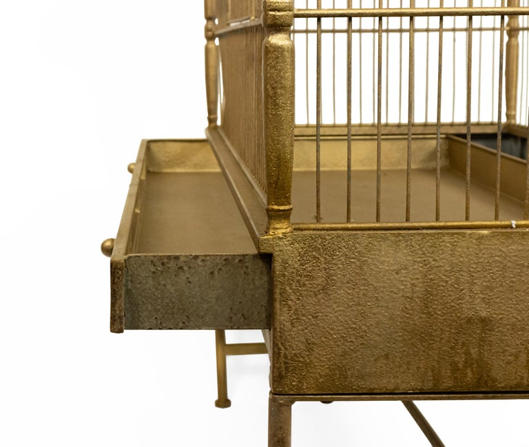 English Regency Style Gilt Metal 3 Compartment Bird Cage For Sale at