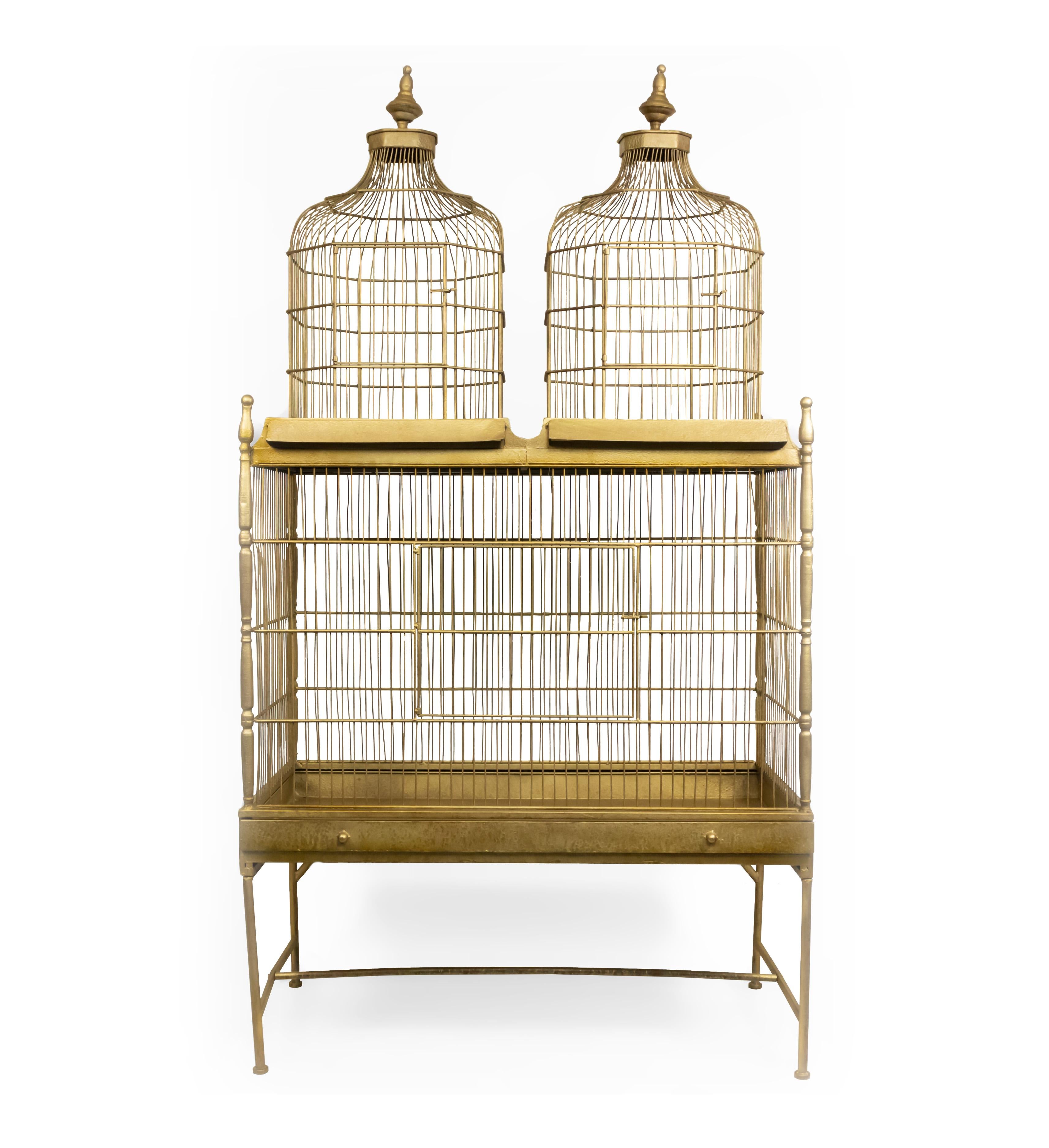 English Regency Style Gilt Metal 3 Compartment Bird Cage For Sale at