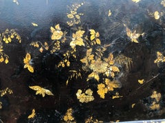 English Regency Style Gilt Papier Mache Black Lacquer Tray Table, Stand