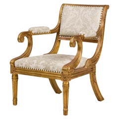 English Regency Style Giltwood and Damask Armchair