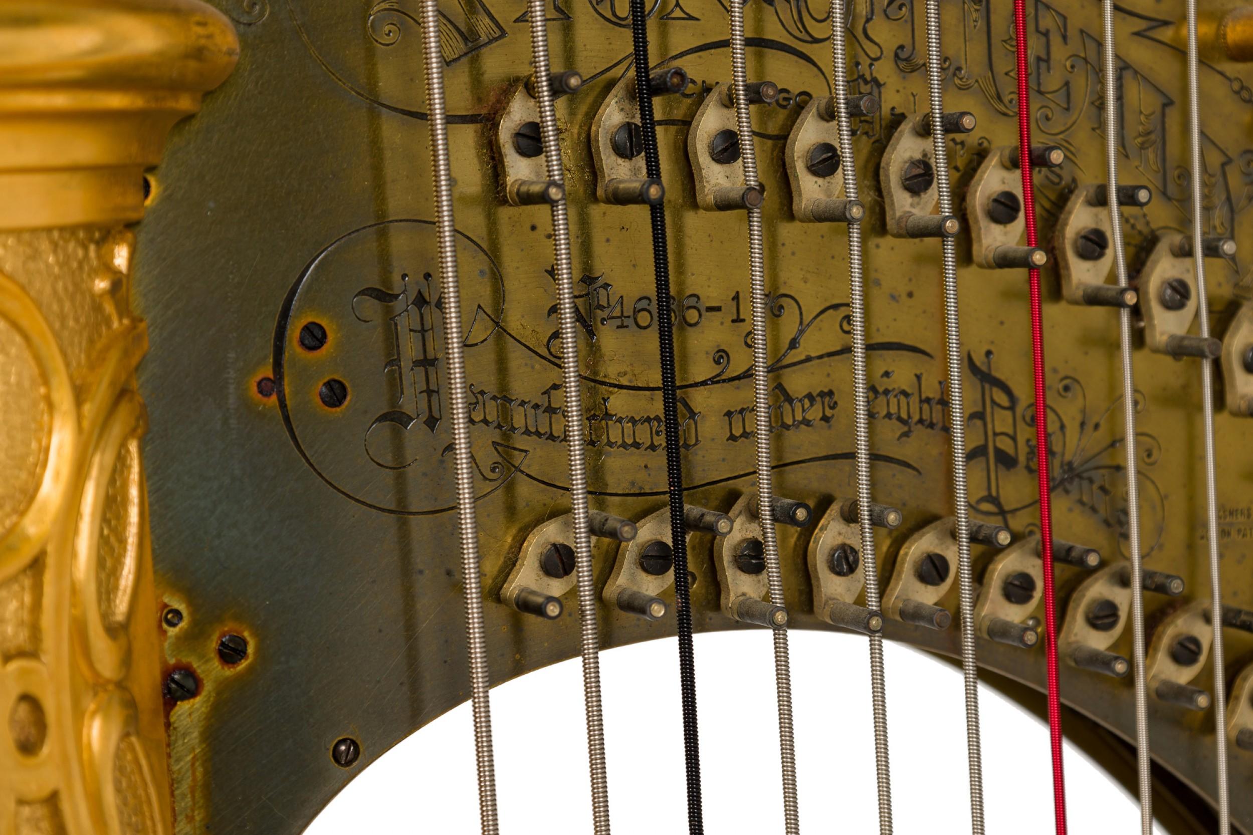 English Regency Style Giltwood & Brass Double Action 7-Pedal Harp en vente 2