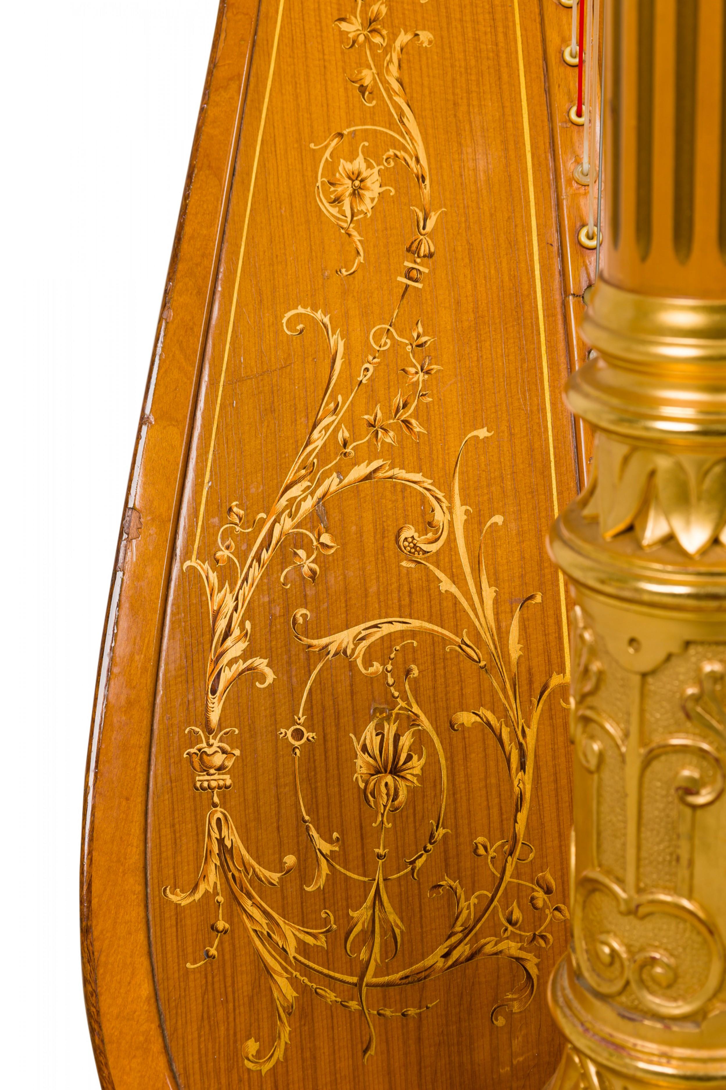 English Regency Style Giltwood & Brass Double Action 7-Pedal Harp en vente 4