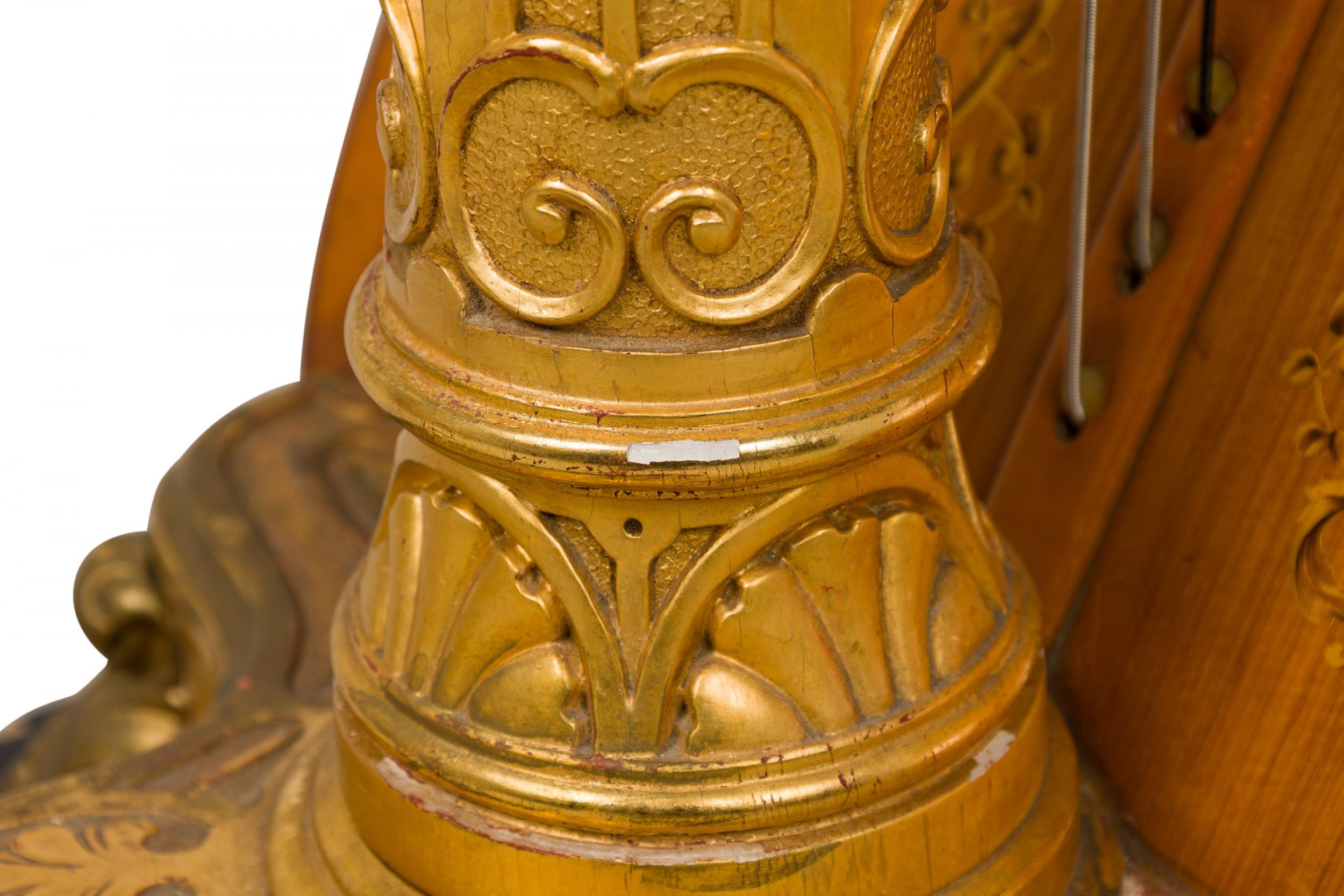 English Regency Style Giltwood & Brass Double Action 7-Pedal Harp en vente 6