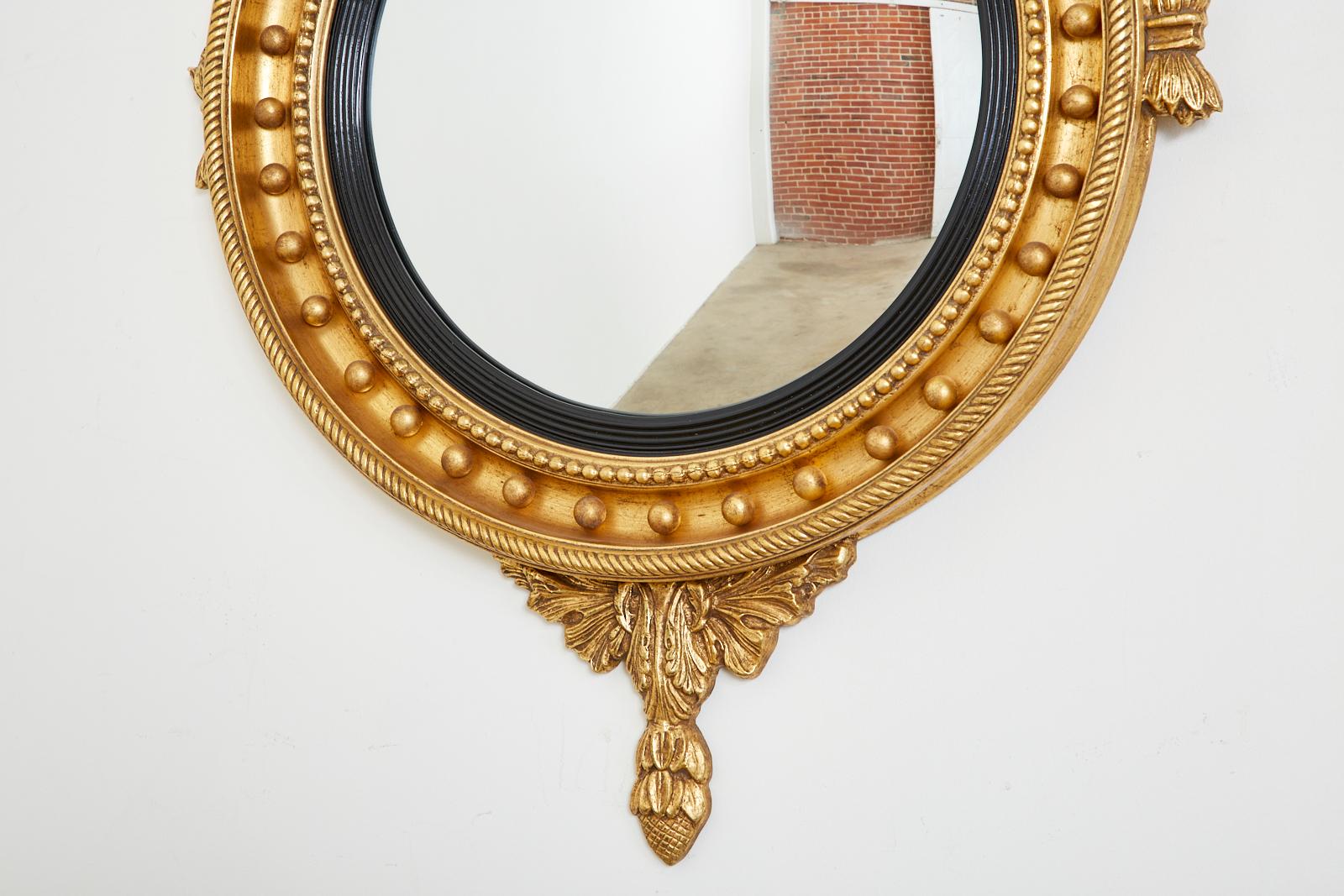 20th Century English Regency Style Giltwood Convex Girandole Mirror For Sale