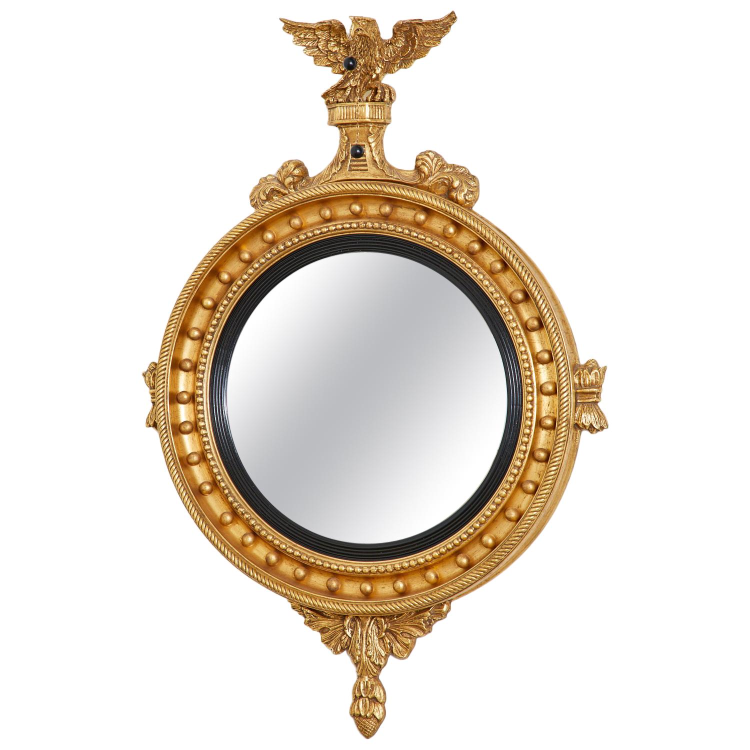 English Regency Style Giltwood Convex Girandole Mirror For Sale