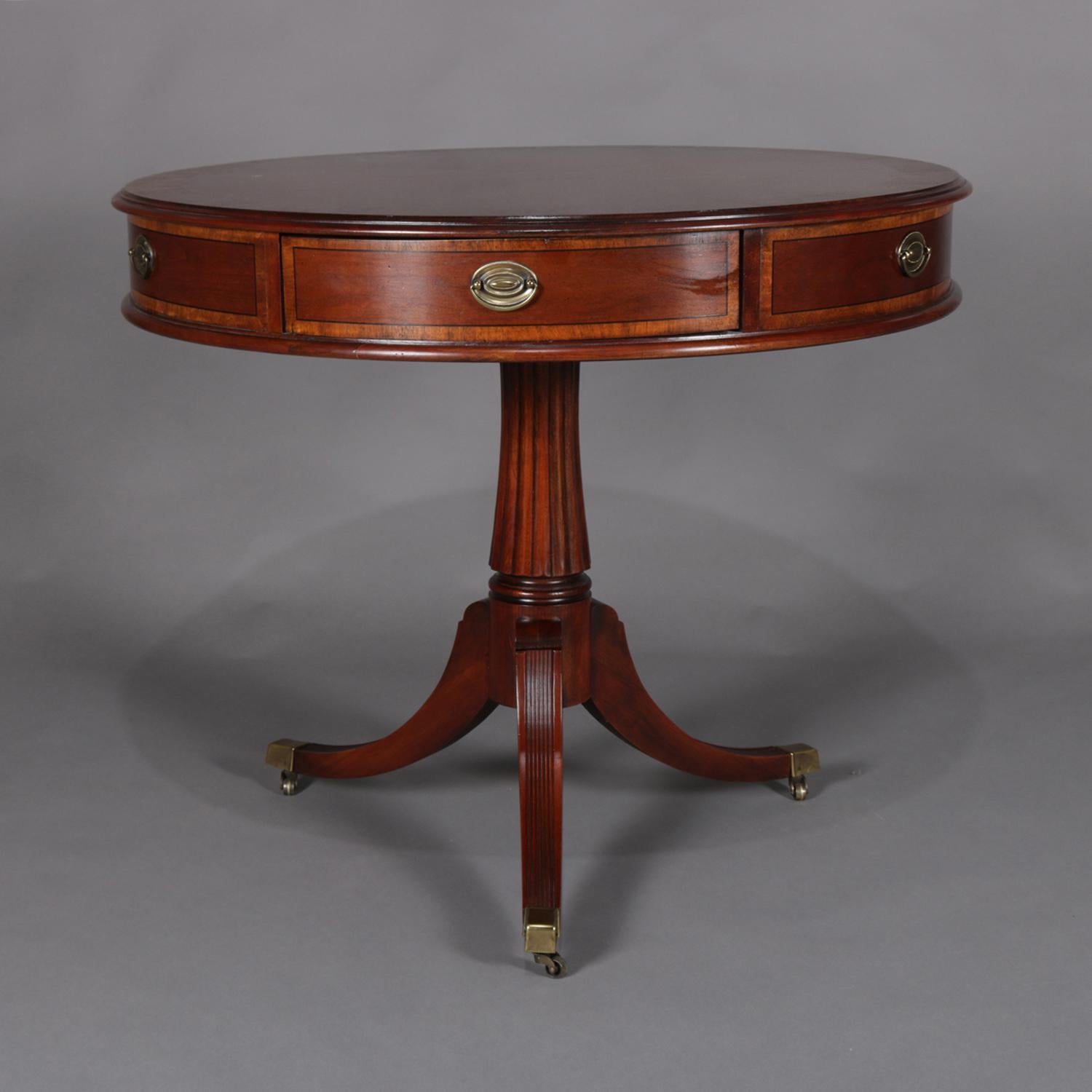 American English Regency Style Inlaid Mahogany 6-Drawer Center Table by Lexington