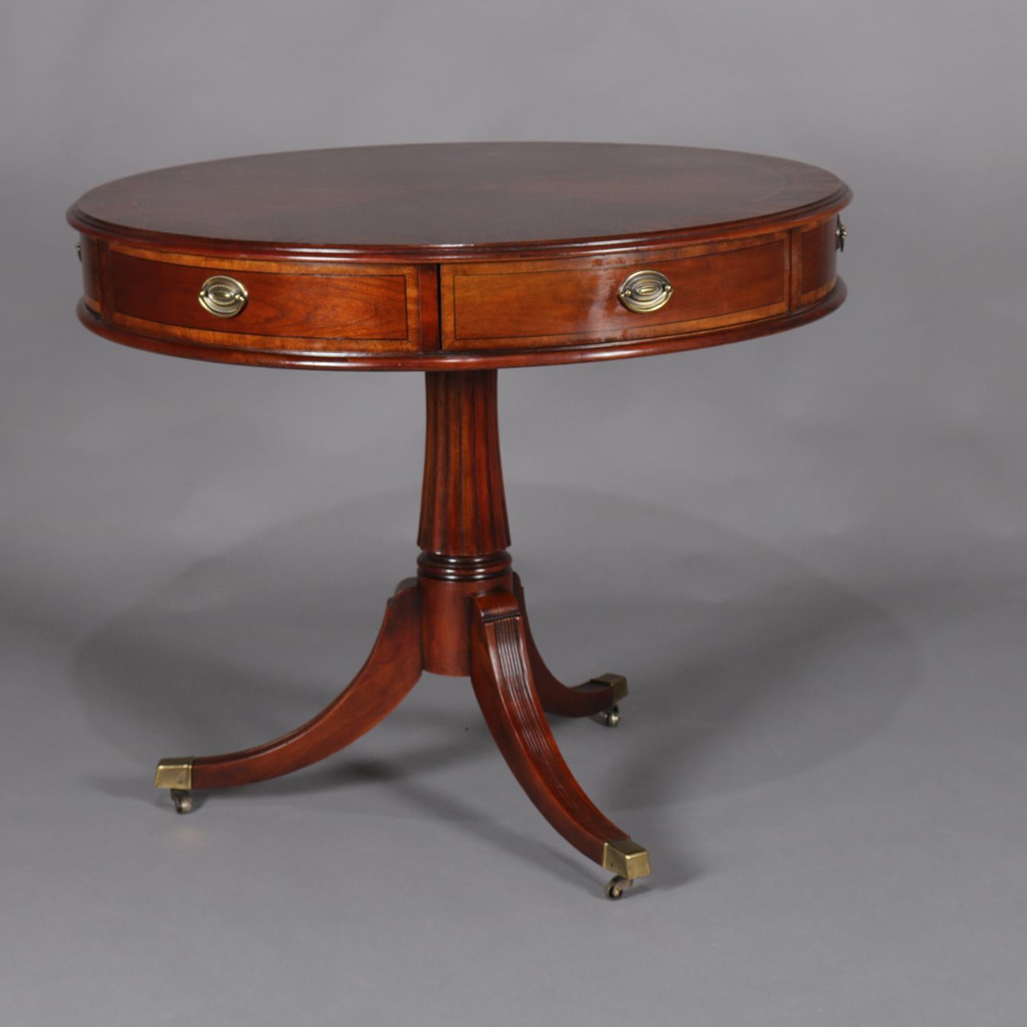 Ebonized English Regency Style Inlaid Mahogany 6-Drawer Center Table by Lexington