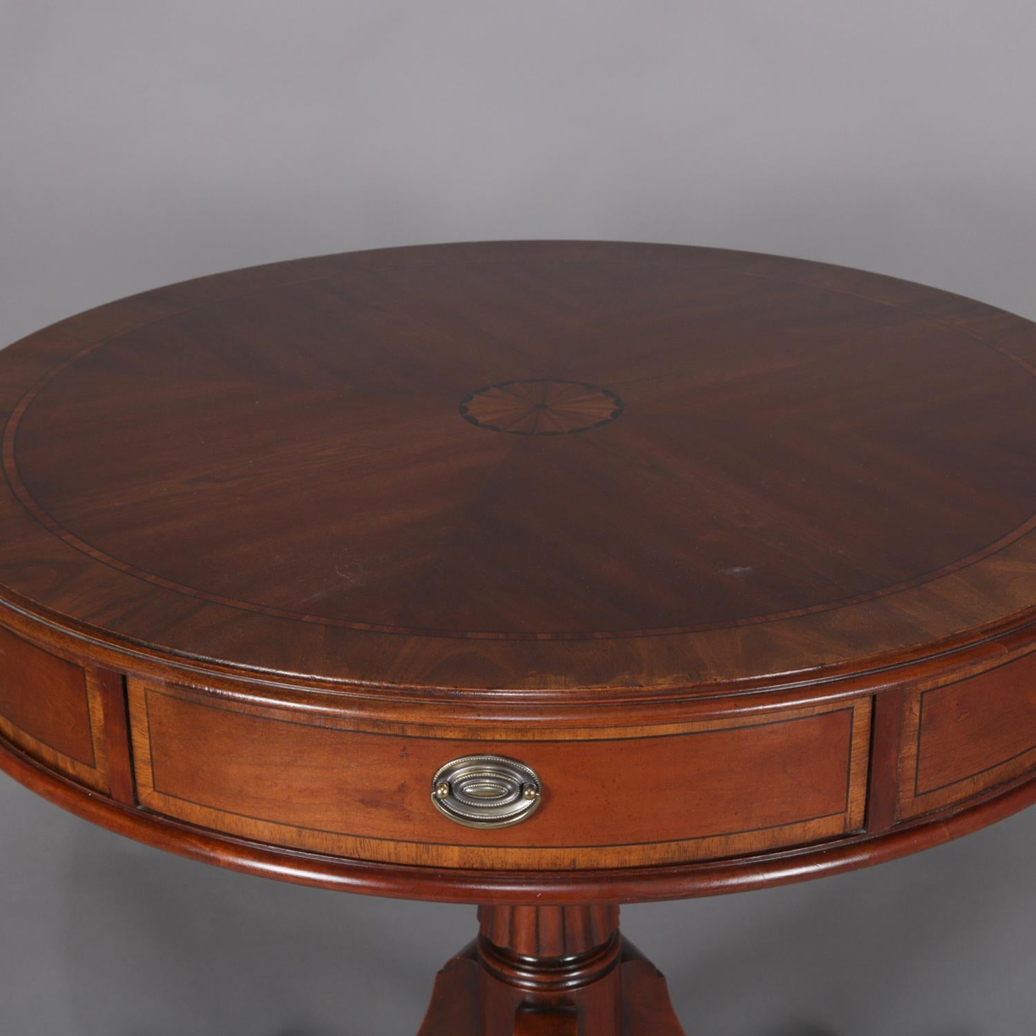 English Regency Style Inlaid Mahogany 6-Drawer Center Table by Lexington In Good Condition In Big Flats, NY