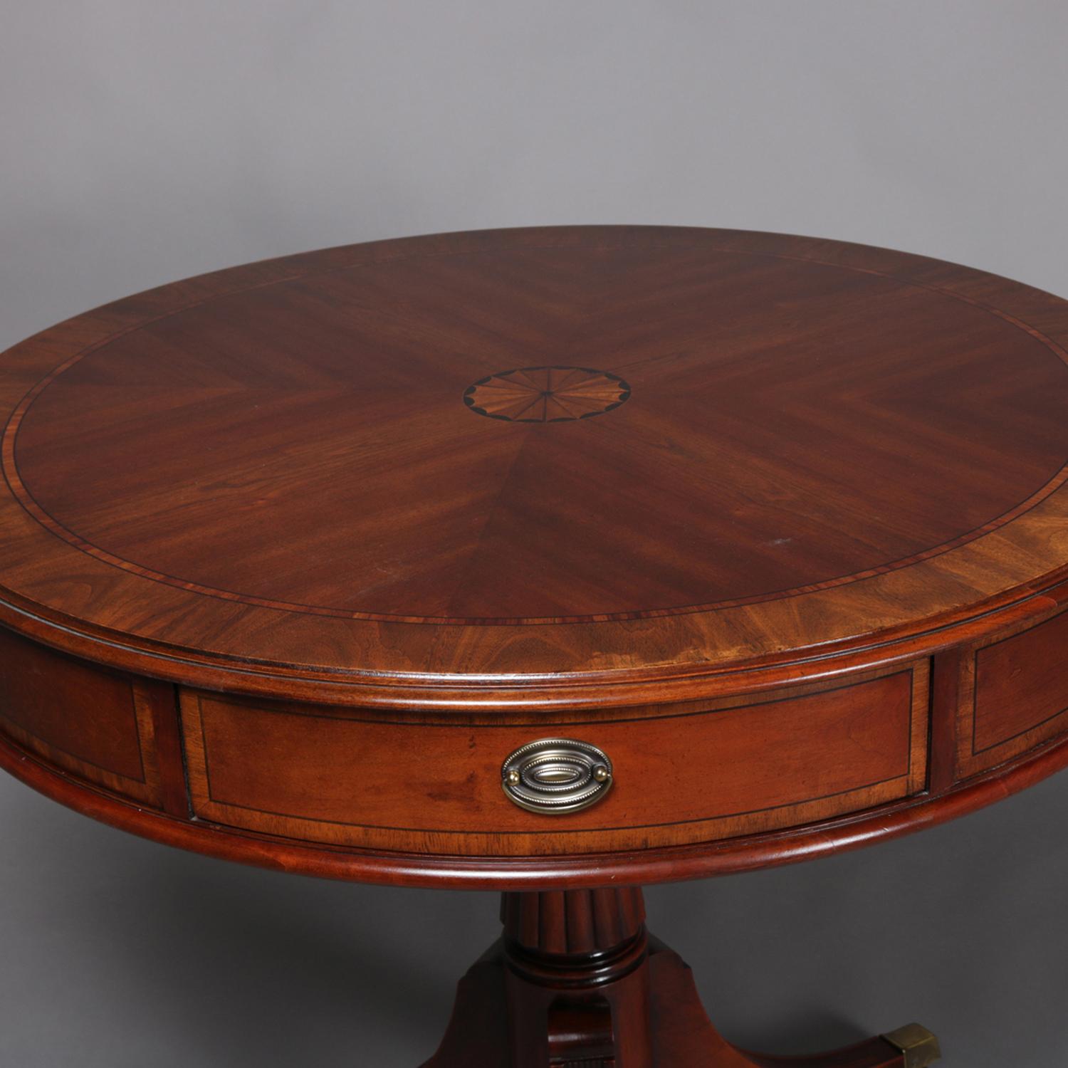 20th Century English Regency Style Inlaid Mahogany 6-Drawer Center Table by Lexington