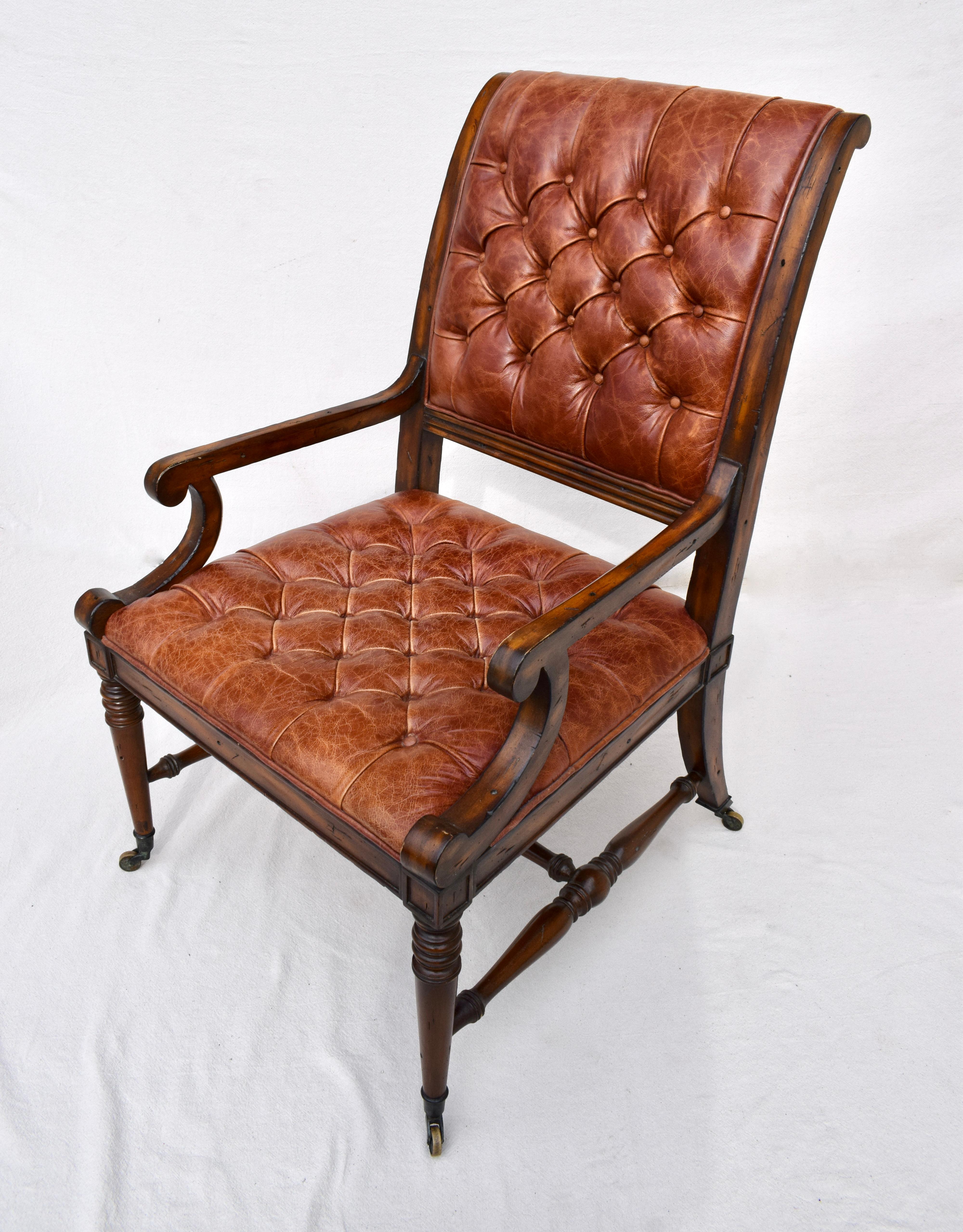 English Regency Style Leather Library Chair on Brass Casters 5