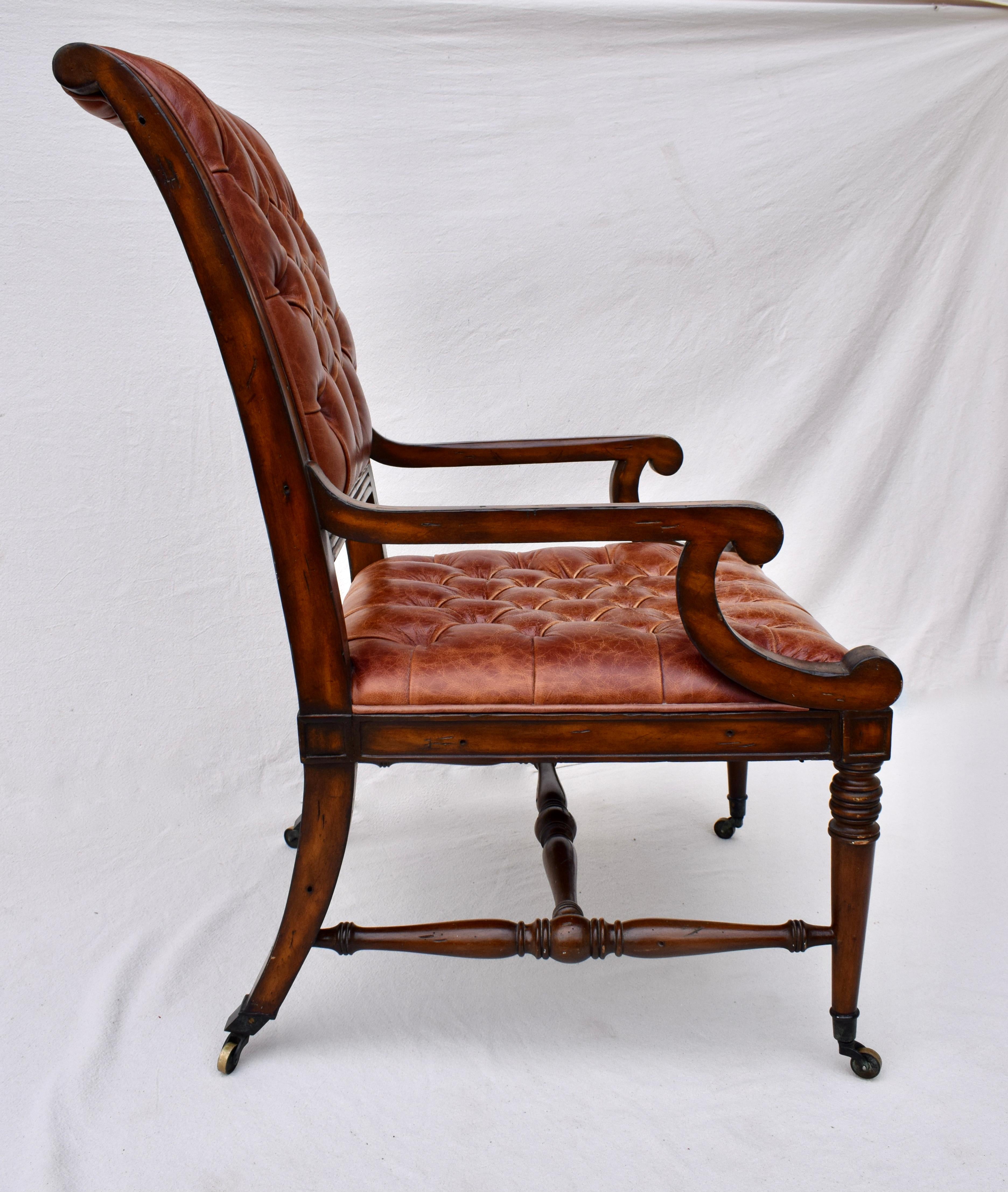 English Regency Style Leather Library Chair on Brass Casters 6