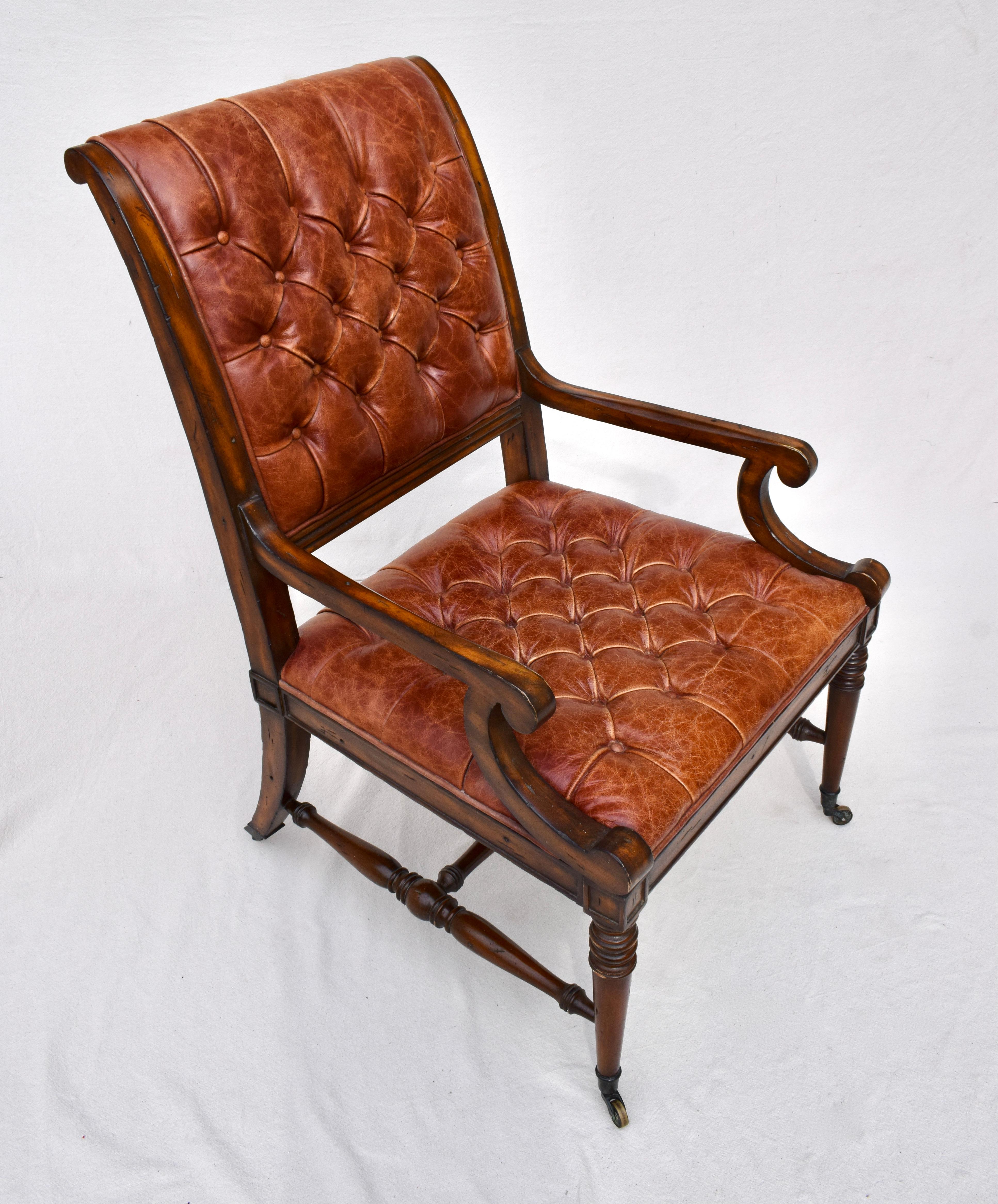 English Regency Style Leather Library Chair on Brass Casters 7