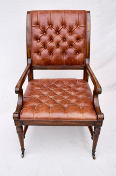 English Regency Style Leather Library Chair on Brass Casters