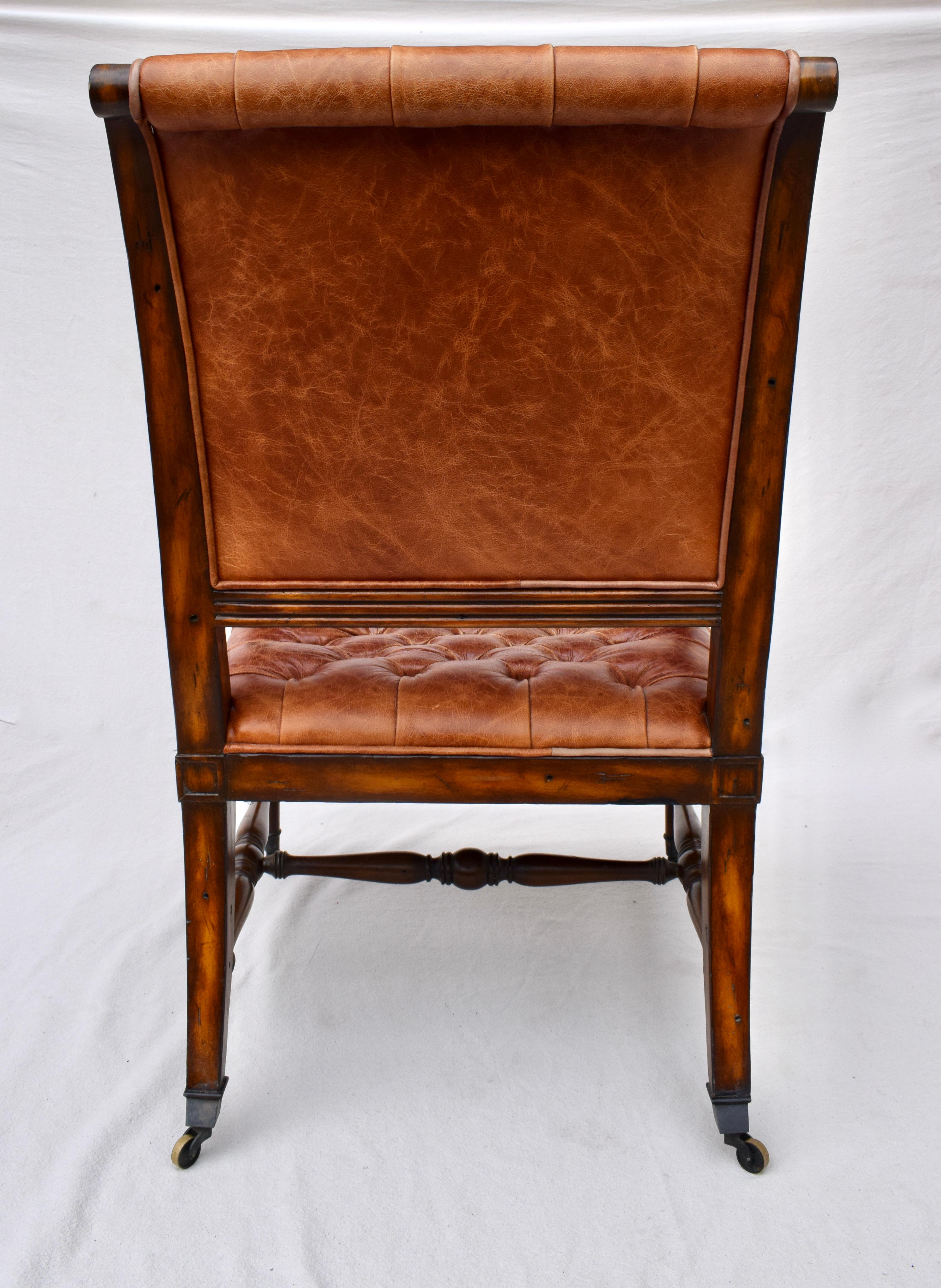 English Regency Style Leather Library Chair on Brass Casters 4