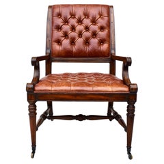 English Regency Style Leather Library Chair on Brass Casters