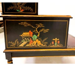 English Regency Style Leather Top Chinoiserie Library Steps or Side Tables, Pair