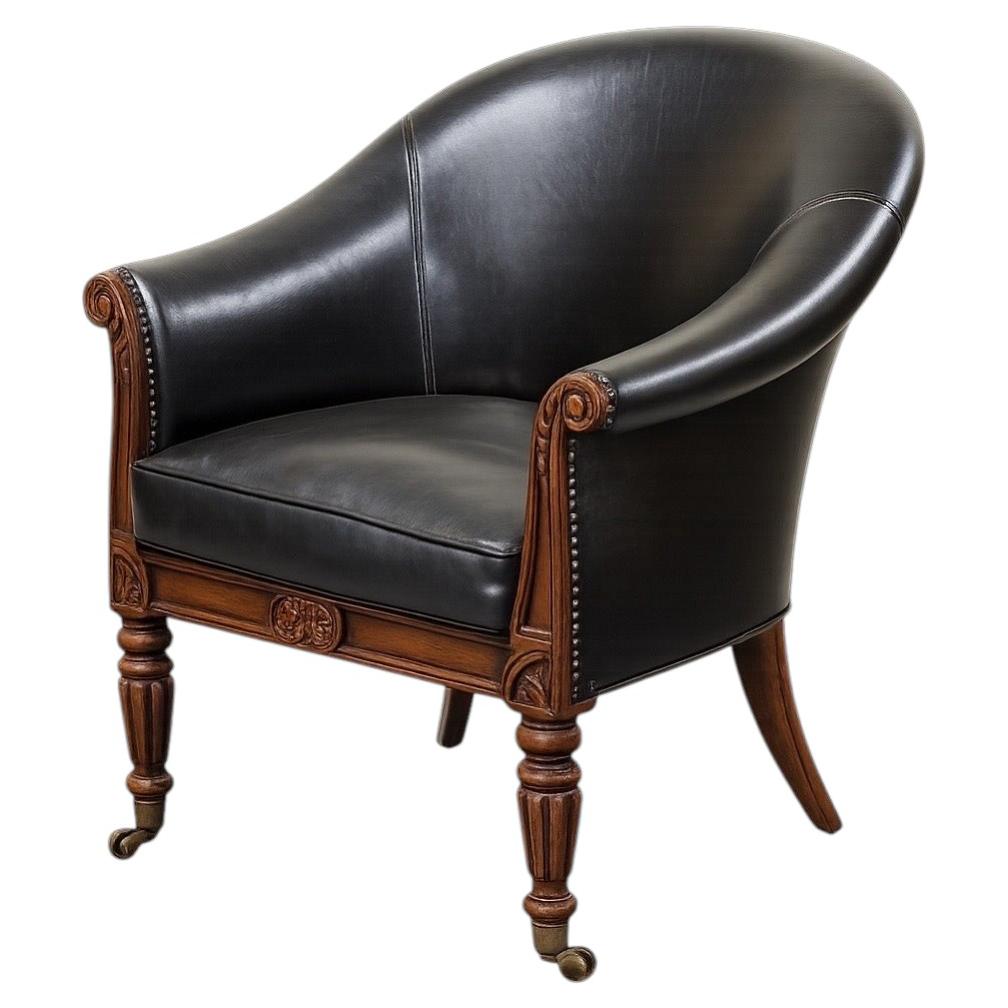 English Regency Style Leather Tub Chair by Theodore Alexander