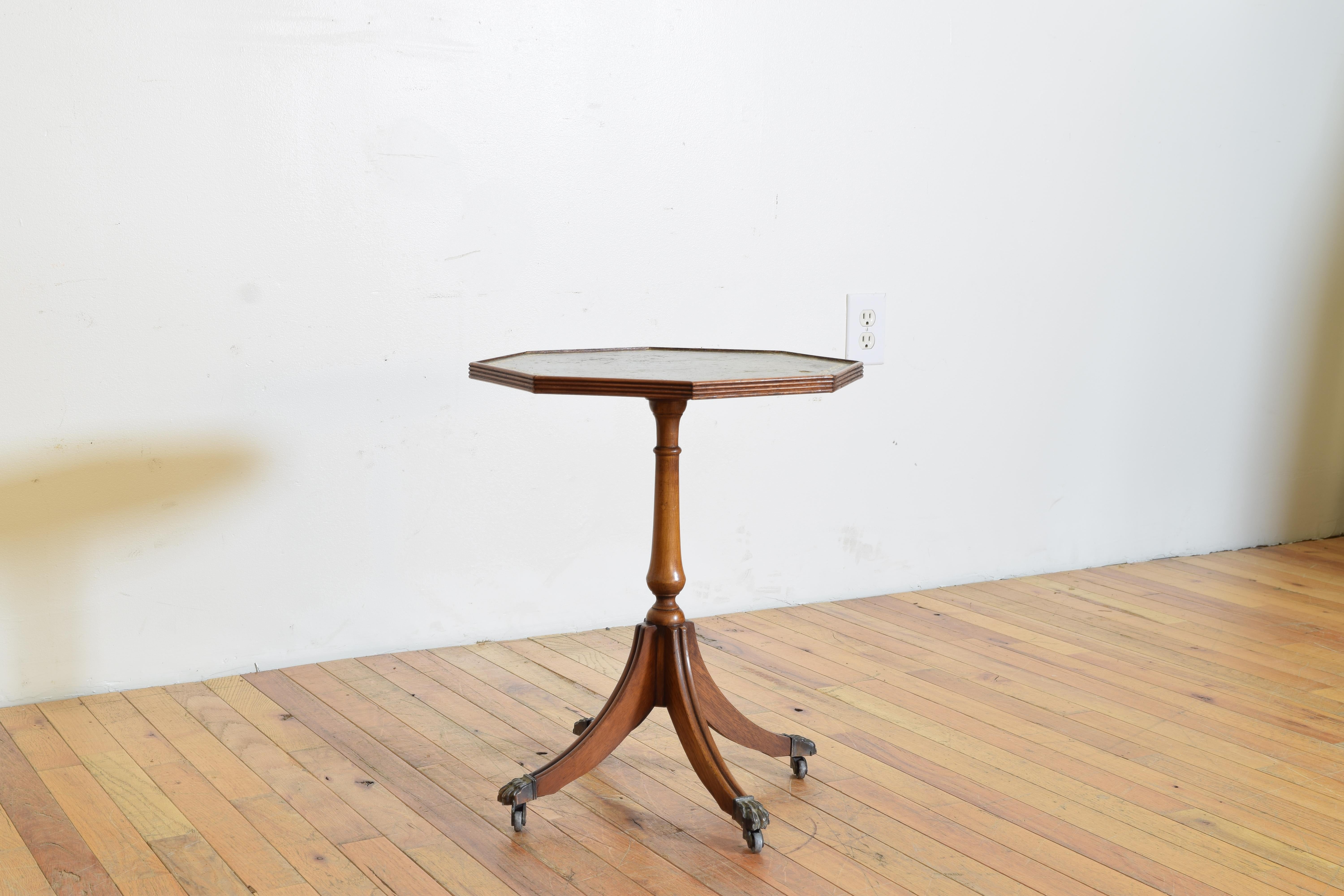 Hollywood Regency English Regency Style Light Walnut, Leather, & Brass Cocktail Table, ca. 1950’s For Sale