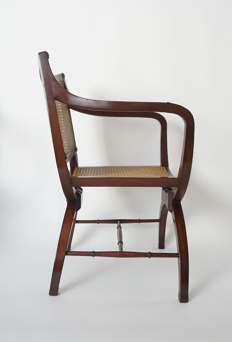 Regency Revival English Regency Style Mahogany and Cane Curule Form Armchairs