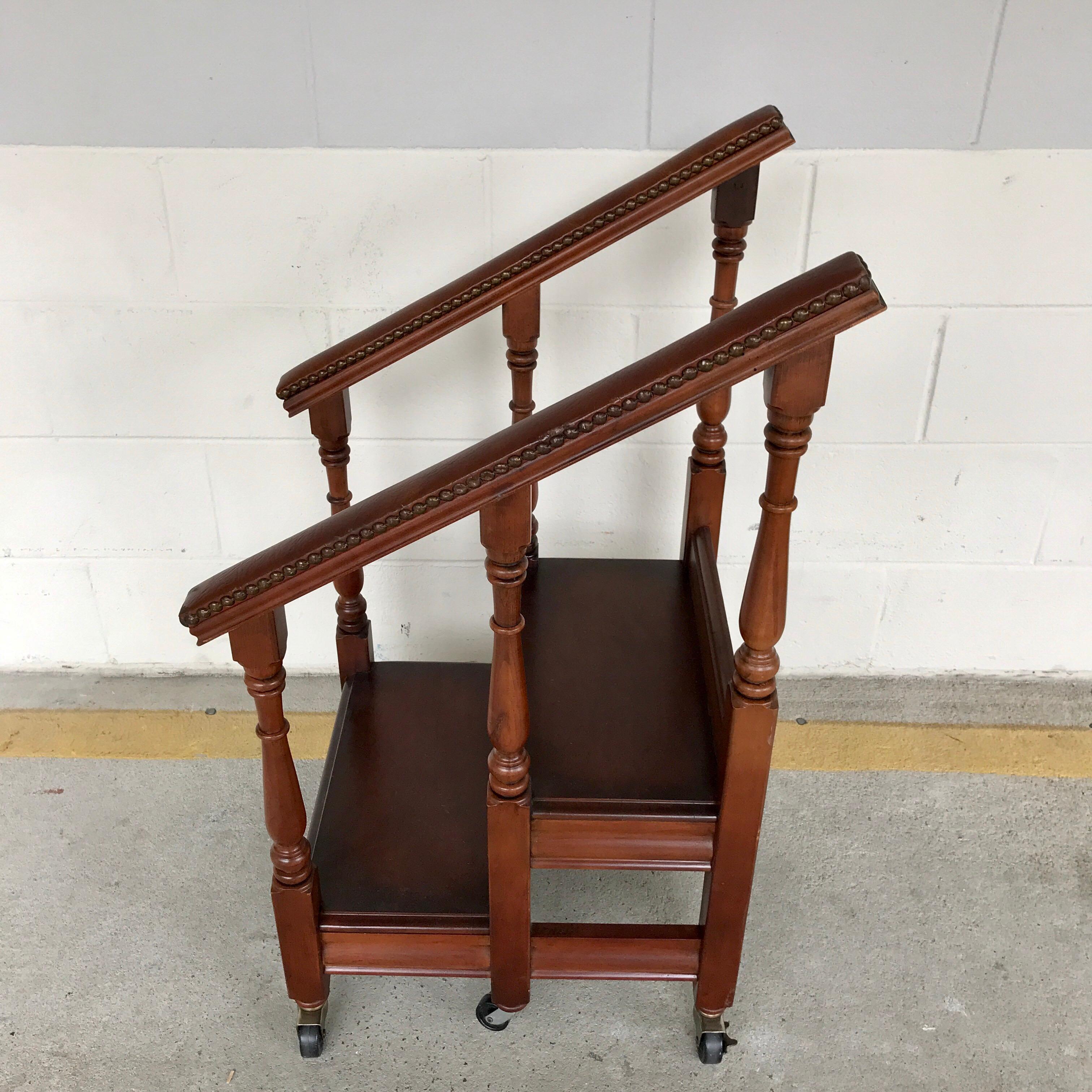 20th Century English Regency Style Mahogany and Leather Rolling Library Steps