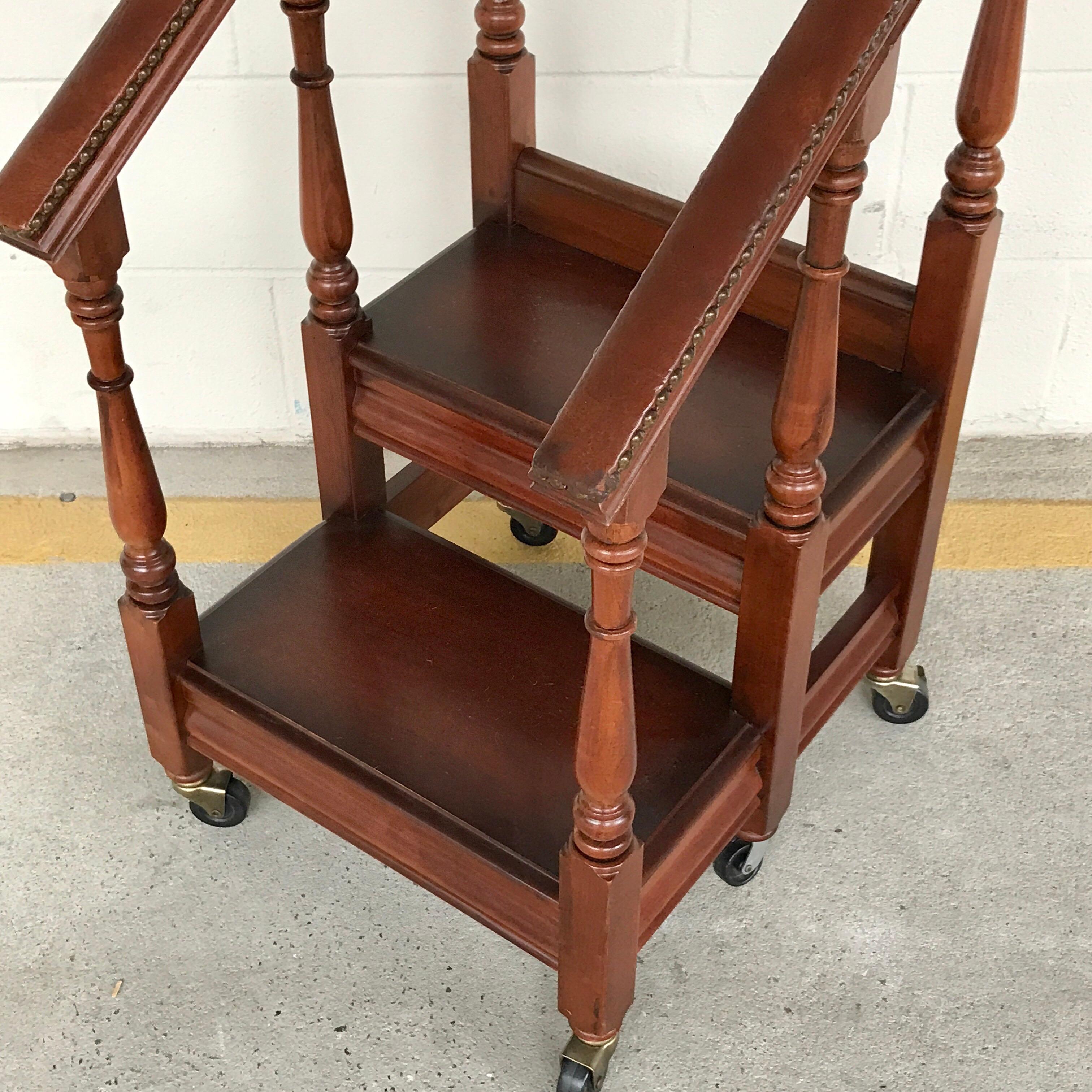 English Regency Style Mahogany and Leather Rolling Library Steps 1