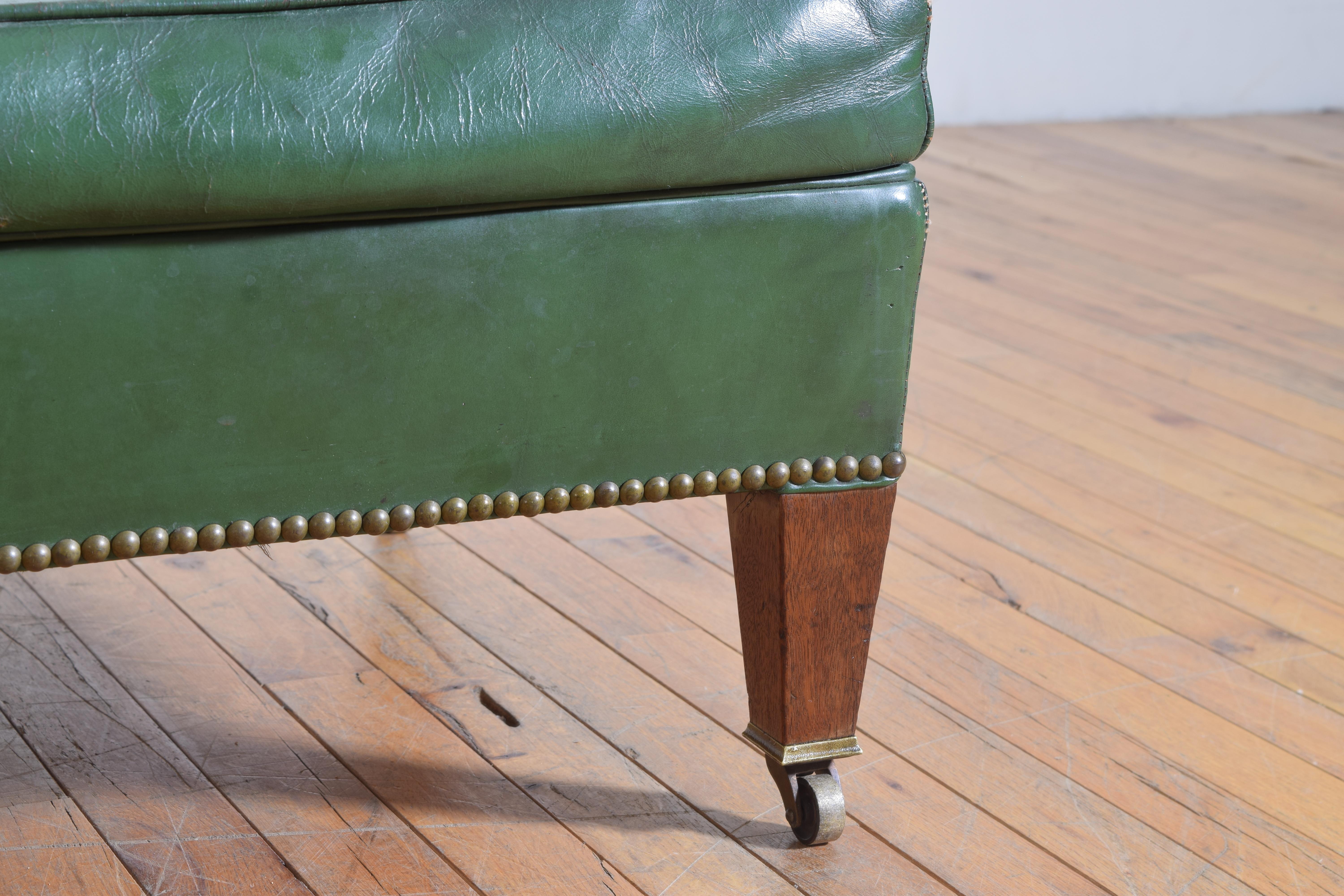 English Regency Style Mahogany and Leather Upholstered Bench, 2ndq 20th cen. 3