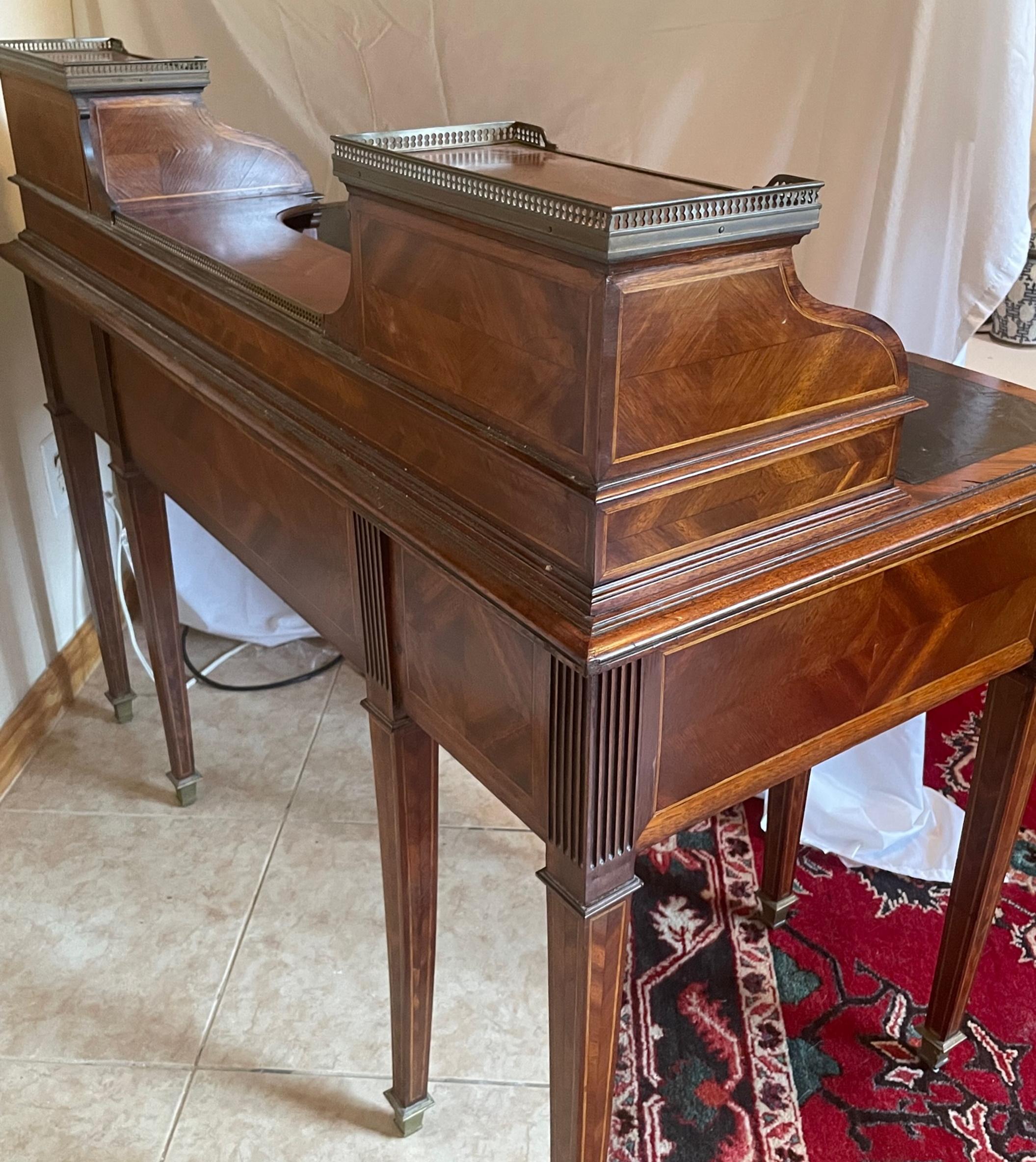 19th Century English Regency Style Mahogany and Satinwood Inlaid Carlton House Desk For Sale