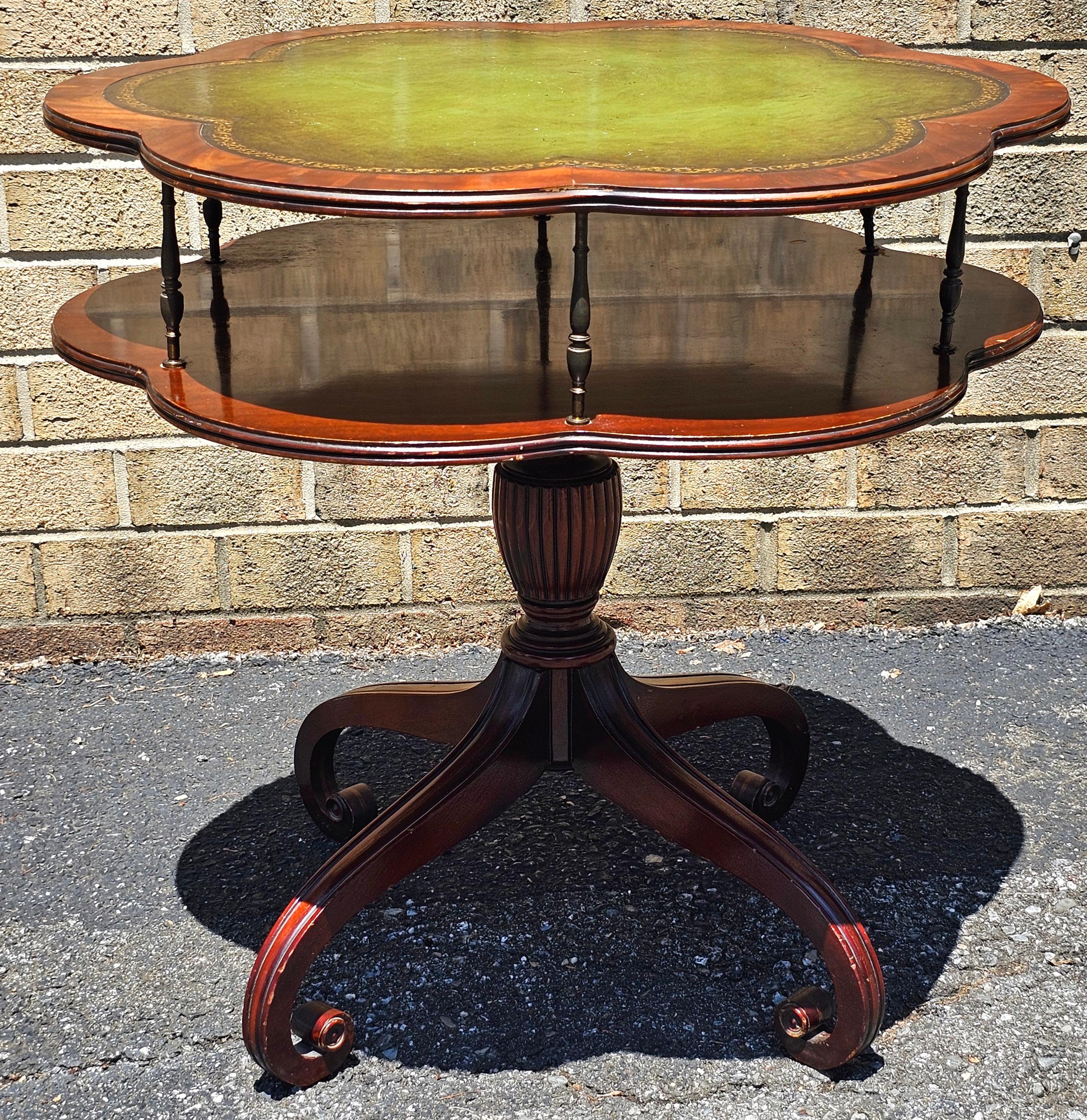 English Regency Style Mahogany and Tooled Leather Inset Top Two Tier Table For Sale 4
