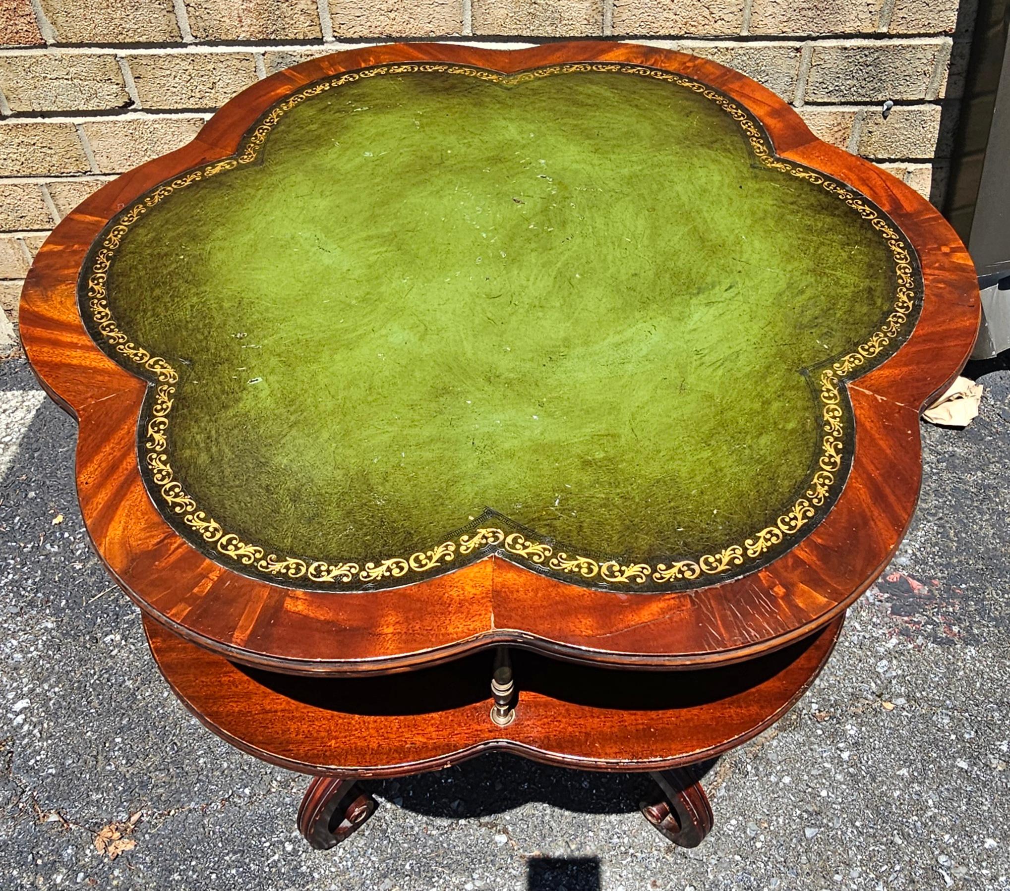 English Regency Style Mahogany and Tooled Leather Inset Top Two Tier Table For Sale 5
