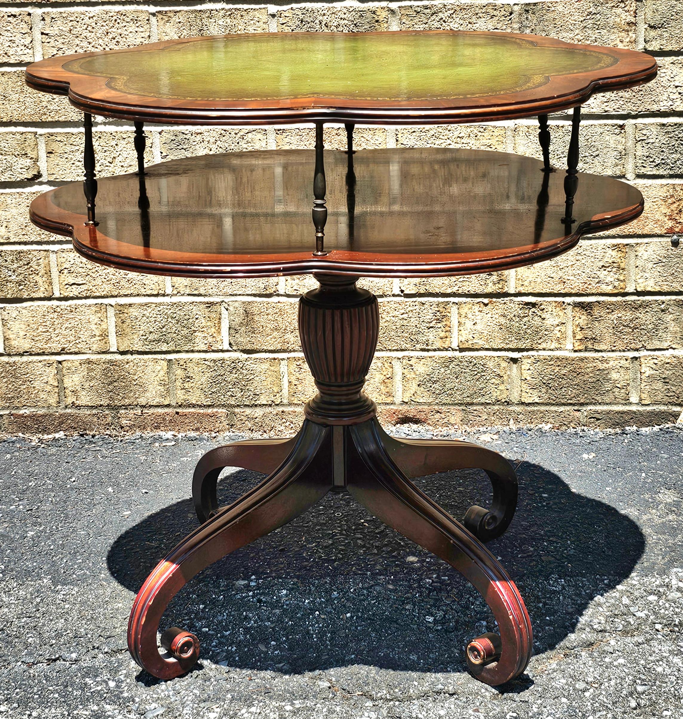 English Regency Style Mahogany and Tooled Leather Inset Top Two Tier Table For Sale 6