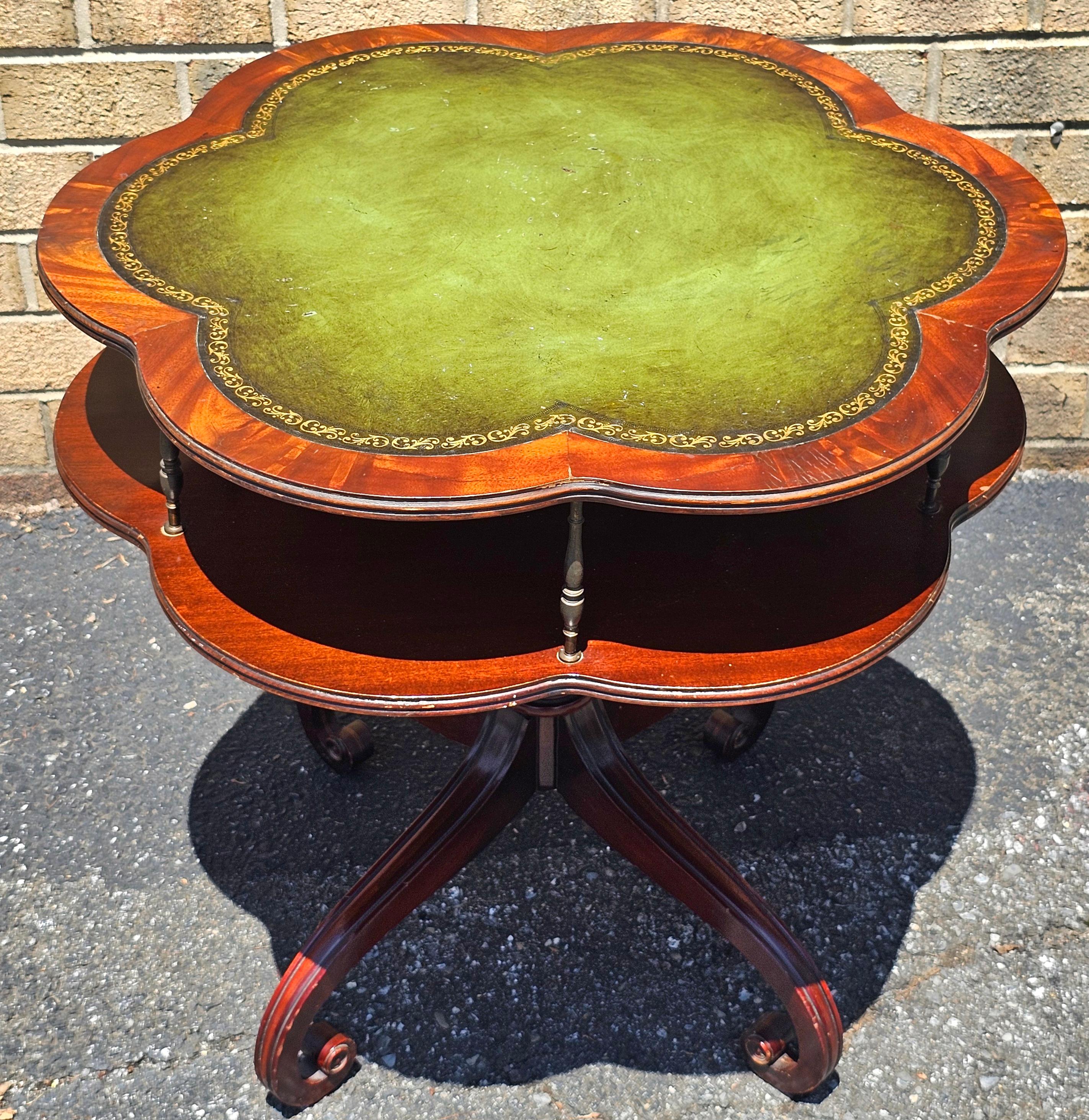 English Regency Style Mahogany and Tooled Leather Inset Top Two Tier Table For Sale 2