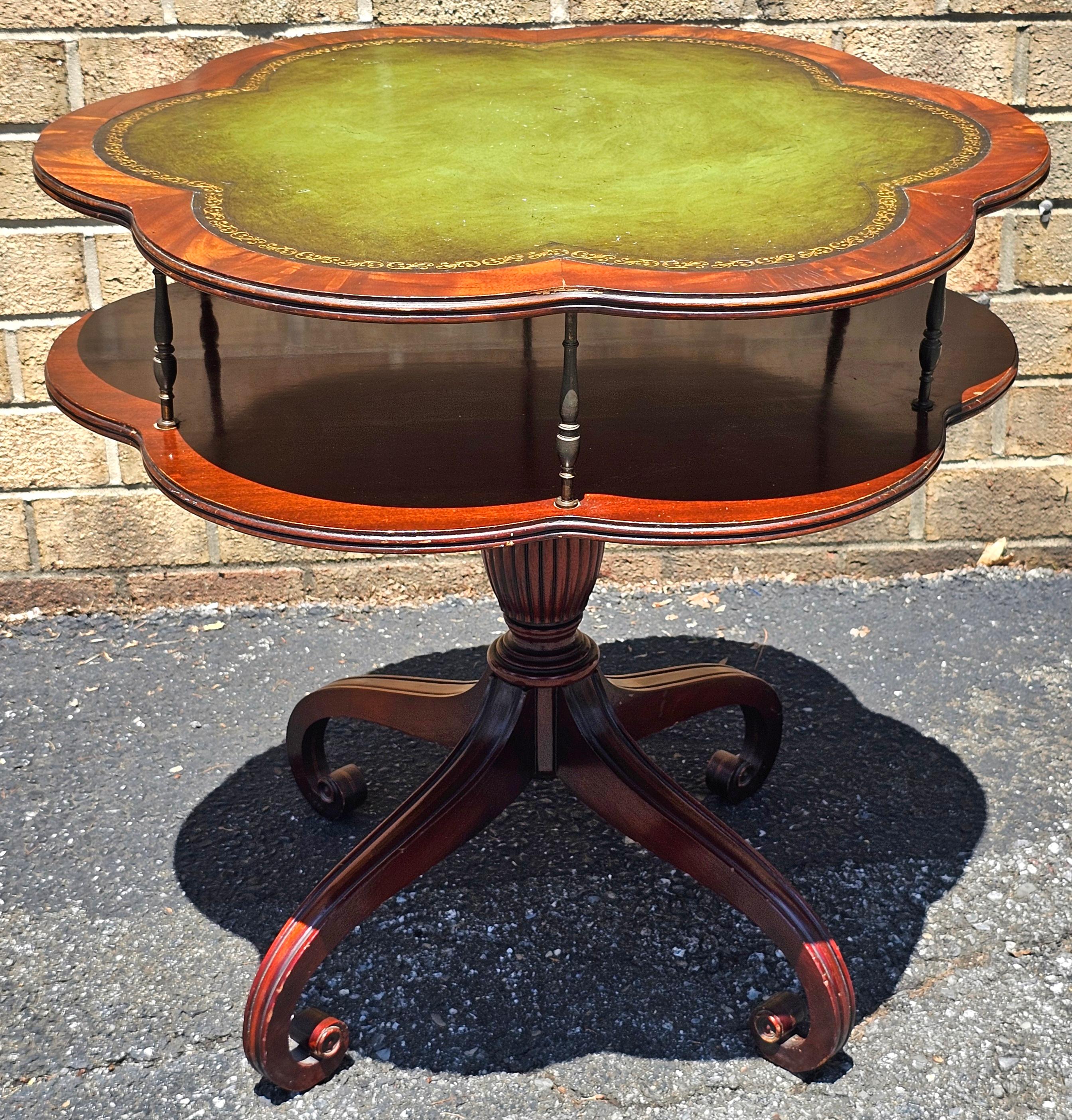 English Regency Style Mahogany and Tooled Leather Inset Top Two Tier Table For Sale 3