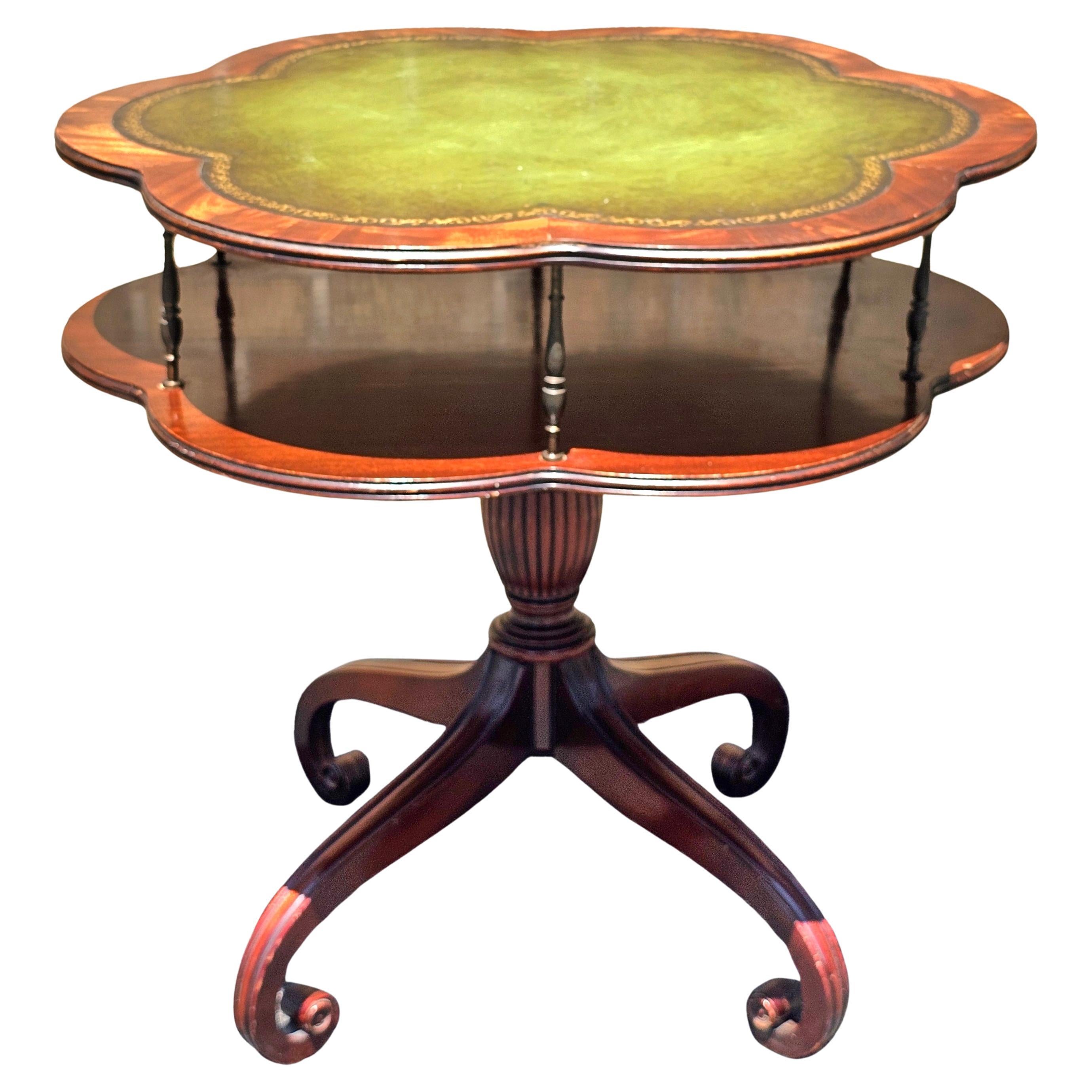 English Regency Style Mahogany and Tooled Leather Inset Top Two Tier Table For Sale