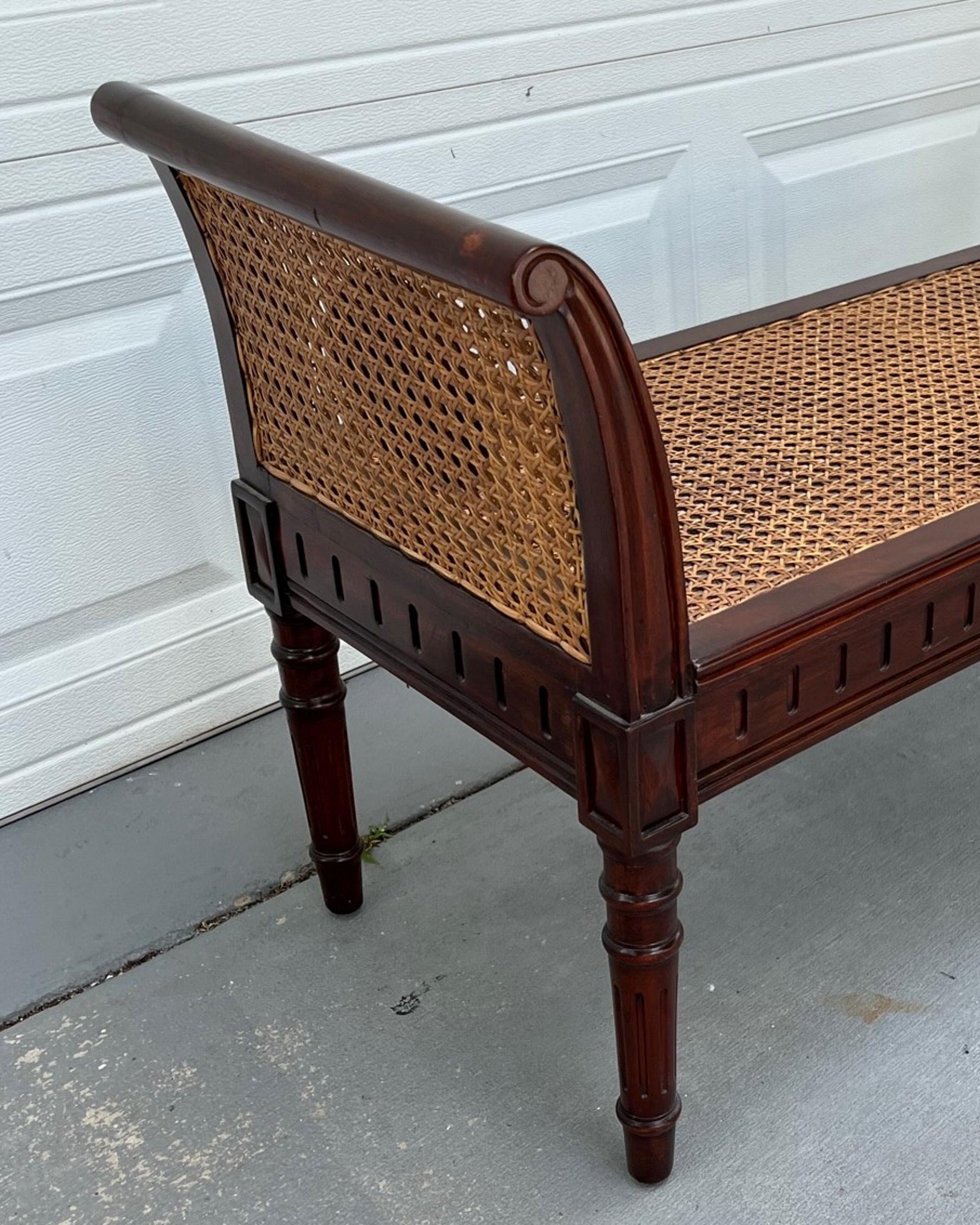 English Regency Style Mahogany Caned Window Bench / Hall Bench ca. 1900 For Sale 4
