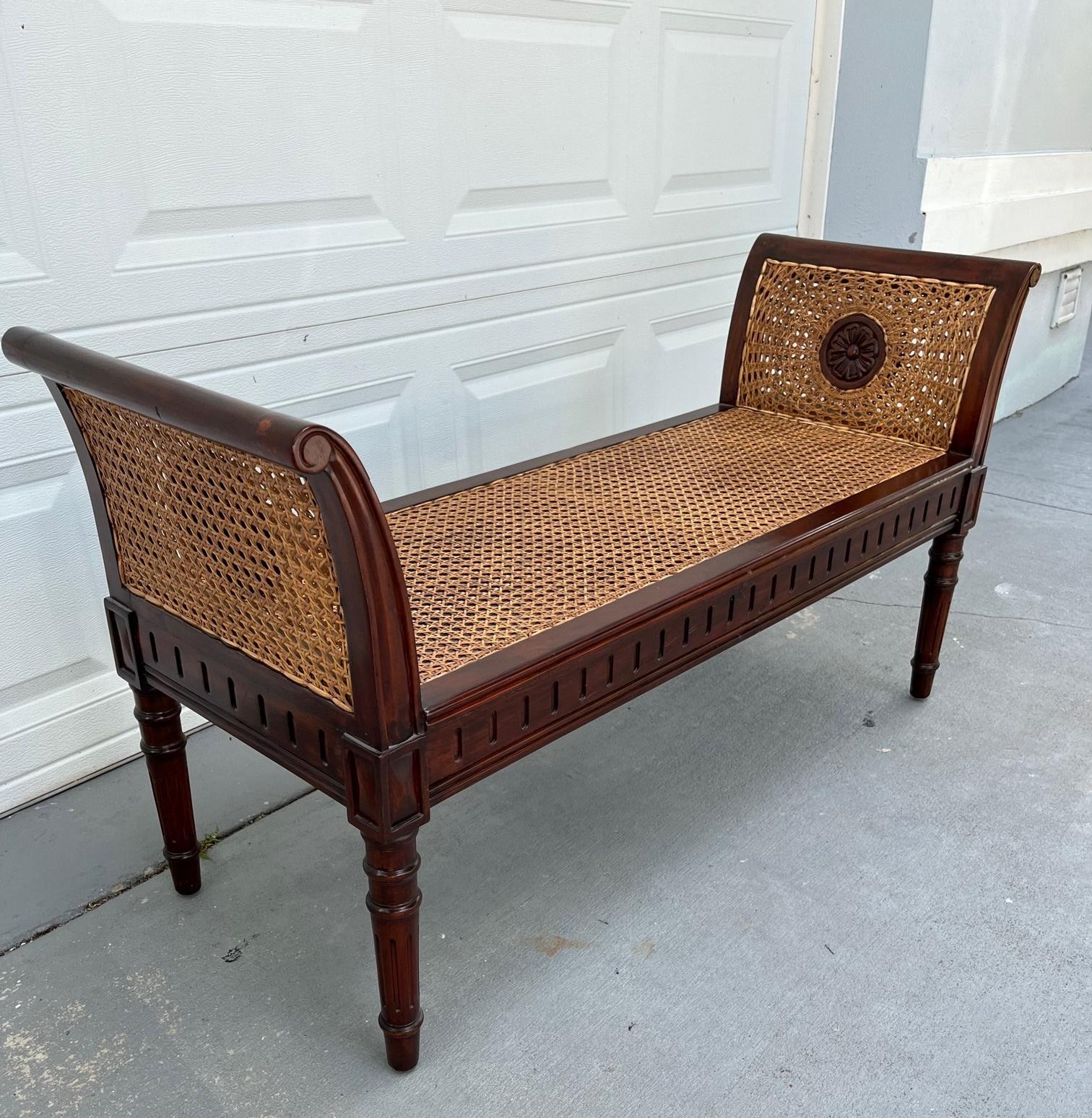 English Regency Style Mahogany Caned Window Bench / Hall Bench ca. 1900 For Sale 2