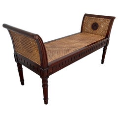 English Regency Style Mahogany Caned Window Bench / Hall Bench ca. 1900