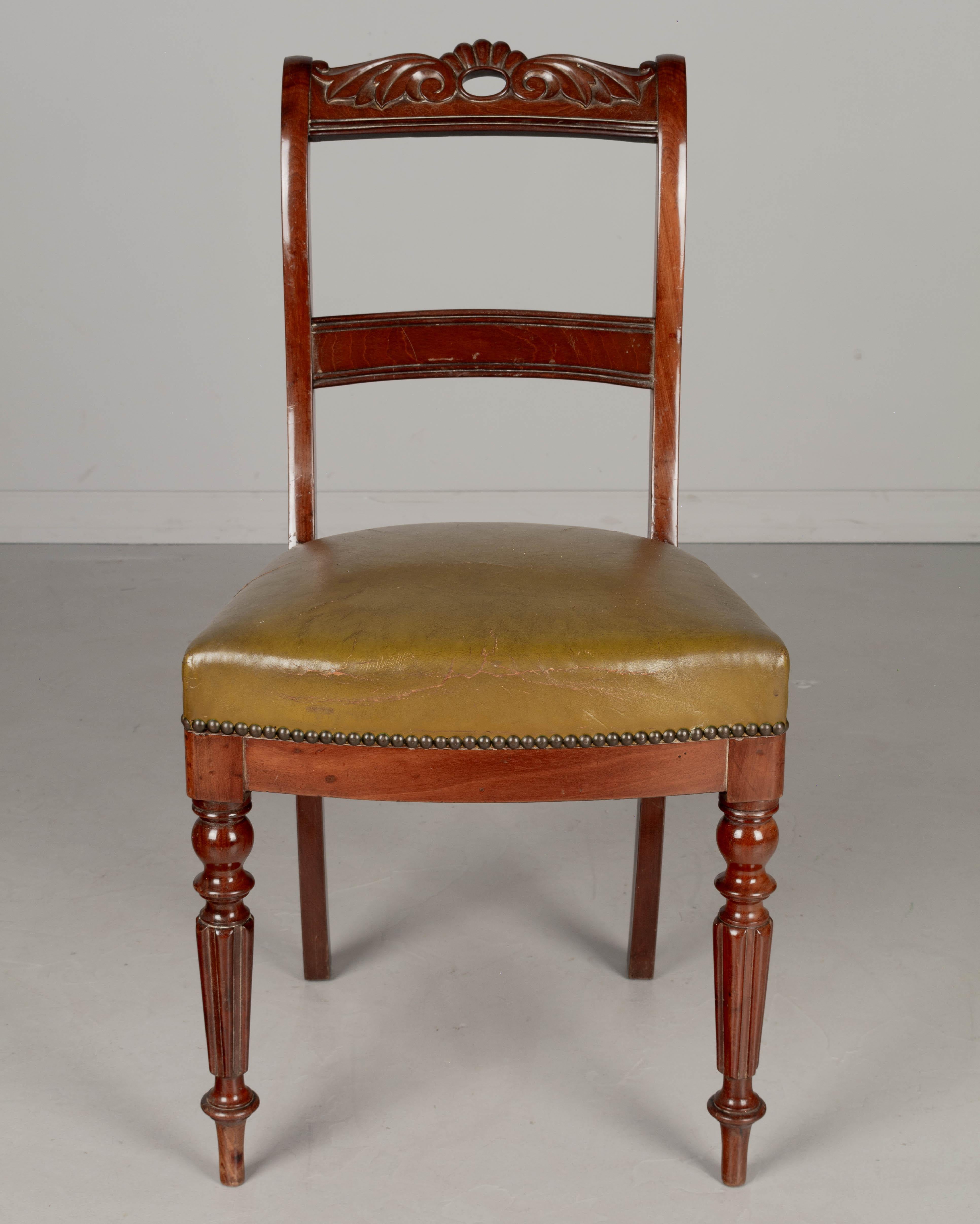 Brass English Regency Style Mahogany Chairs, Set of 8 For Sale