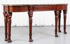 English Regency Style Mahogany Console Table with Marble Top and Lion Heads