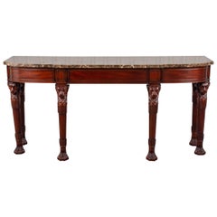 Vintage English Regency Style Mahogany Console Table with Marble Top and Lion Heads