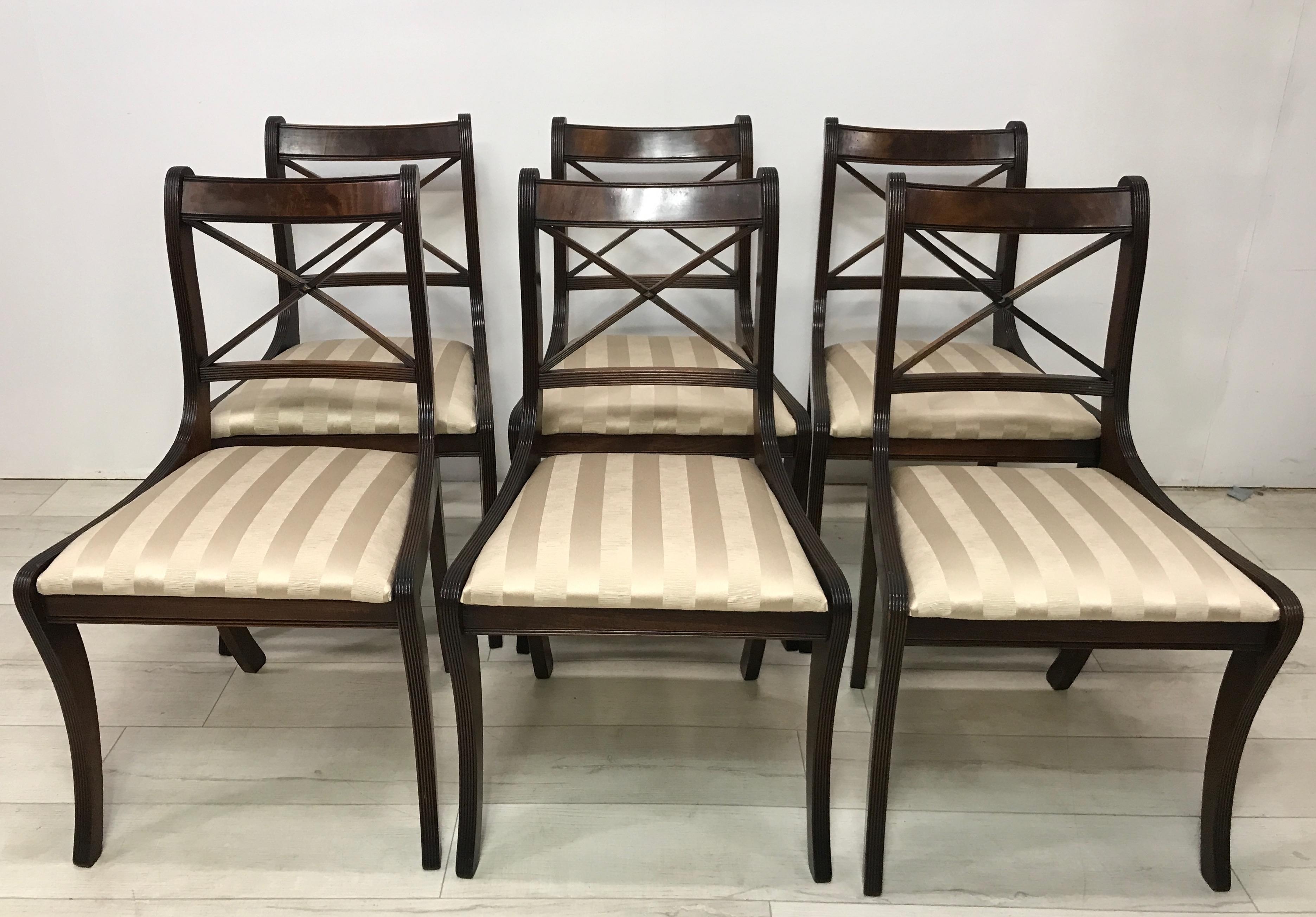 American English Regency Style Mahogany Dining Chairs, Set of Eight
