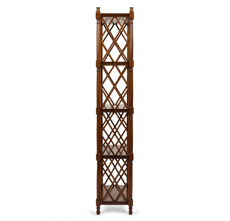 British English Regency-Style Mahogany Lattice-Sided 4-Shelf Etagere / Bookshelf
