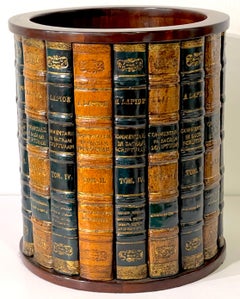 Corbeille à papier en bois dur et cuir à motifs de livres de style Régence anglaise