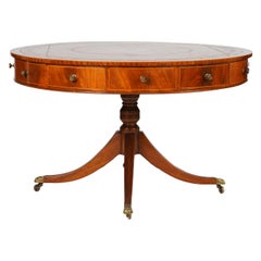 English Regency Style Mahogany Leather Top Drum or Rent Table Late 19th Century