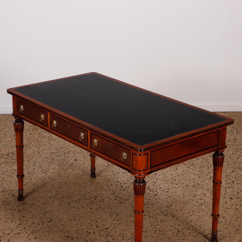 Ebonized English Regency style mahogany leather top writing desk C 1950